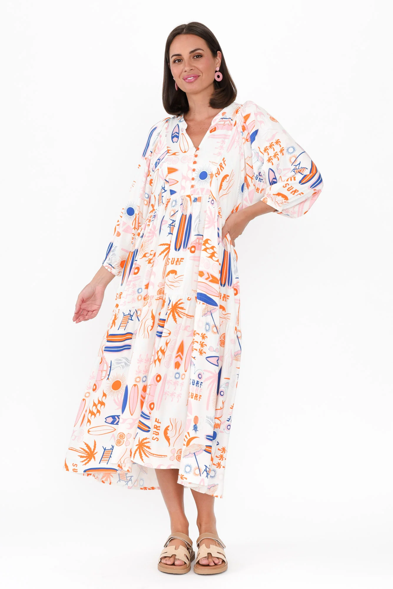 Frances Orange Surf Tiered Dress