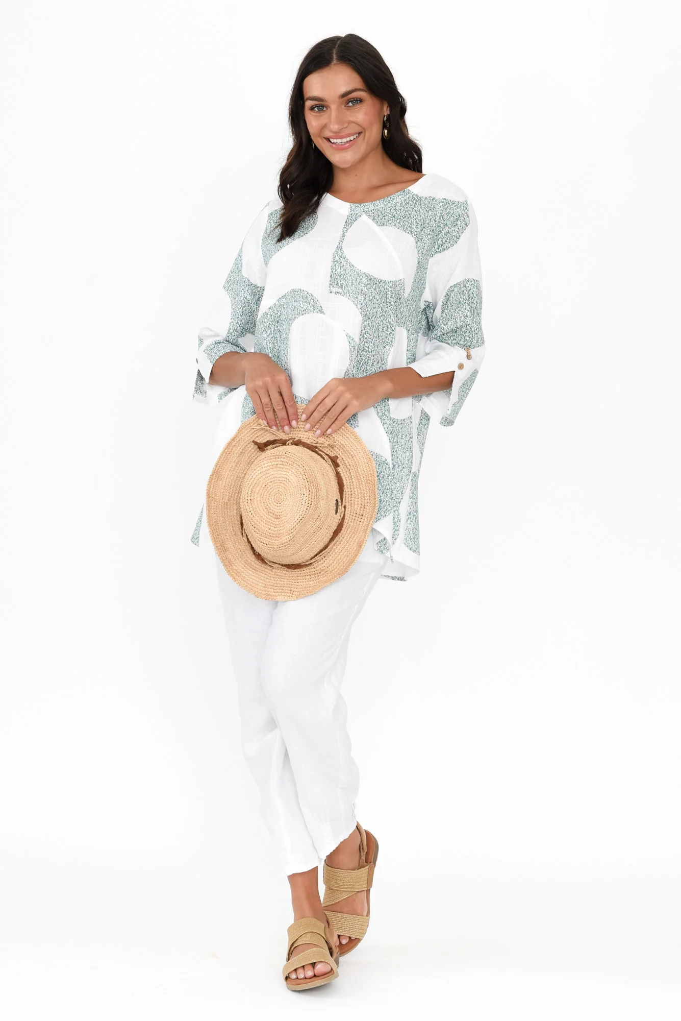 Dina Green Speckle Linen Cotton Top