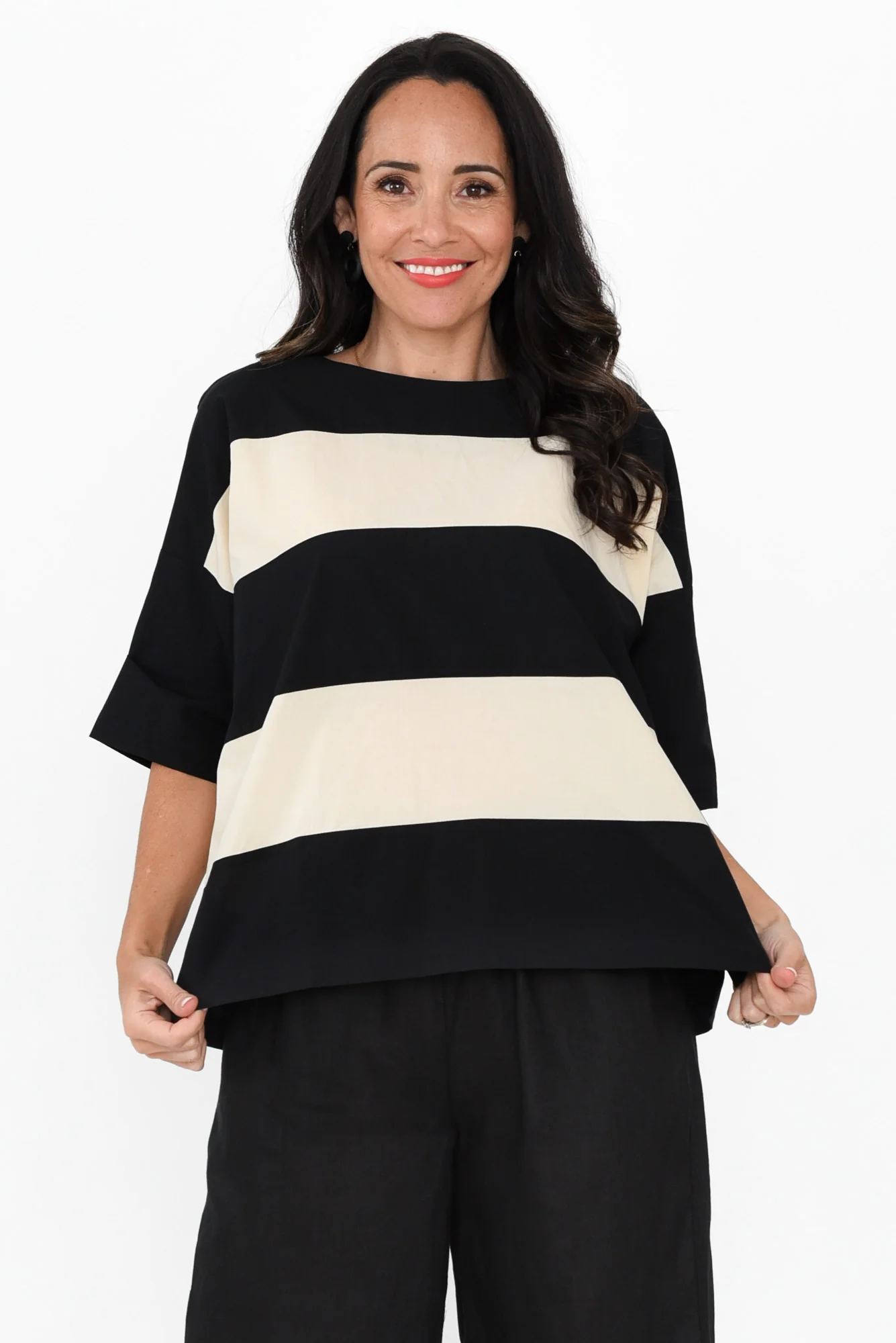 Balos Black Stripe Cotton Poplin Top
