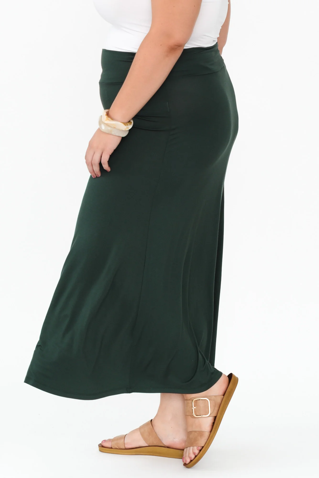 Lana Dark Green Bamboo Maxi Skirt