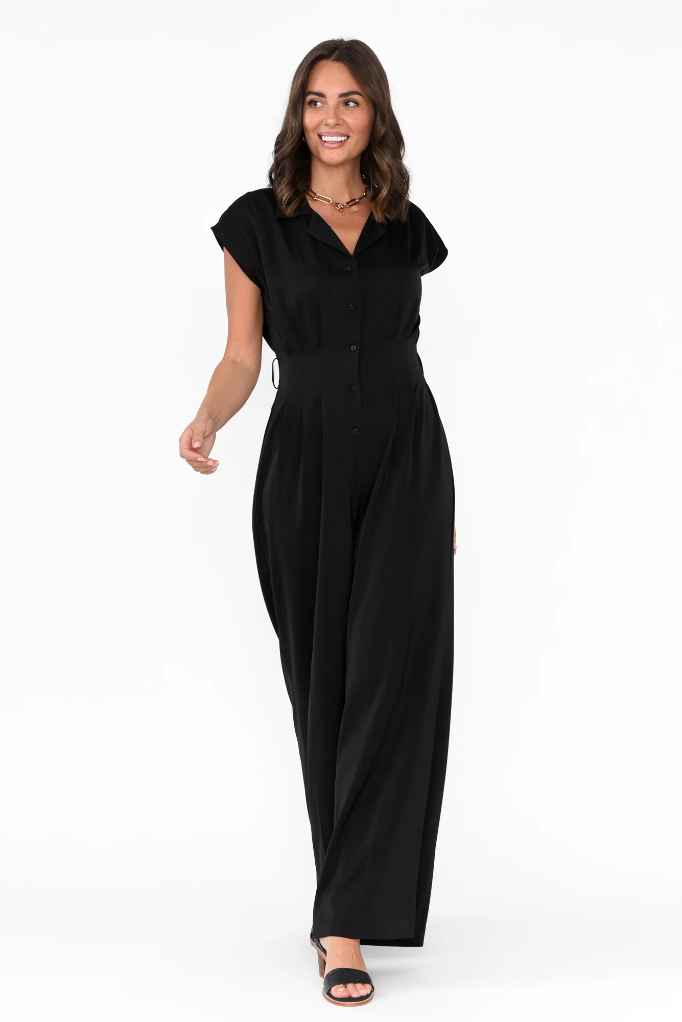 Chiara Black Satin Wide Leg Jumpsuit