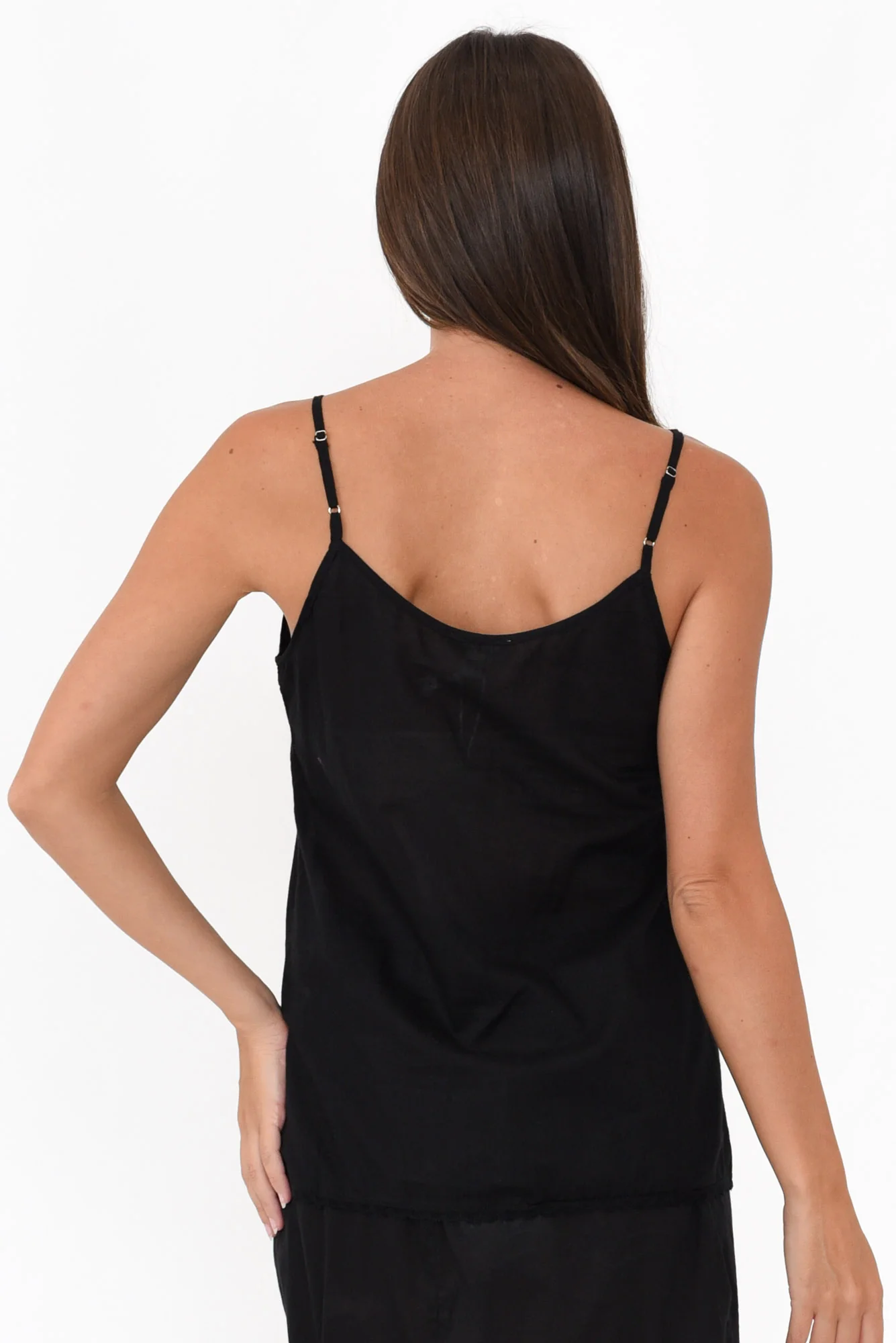 Black Cotton Slip Cami