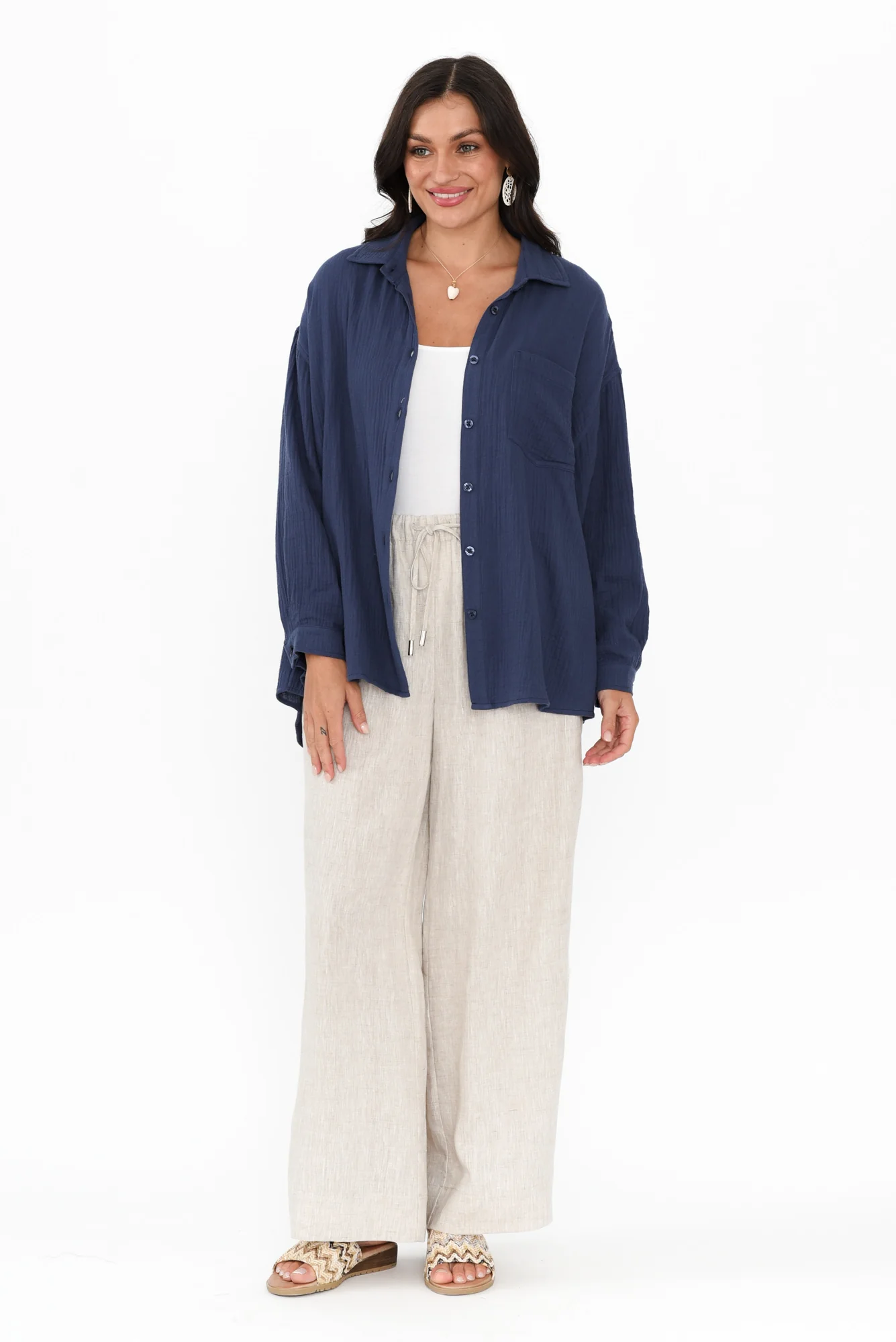 Natalia Navy Cotton Cheesecloth Shirt