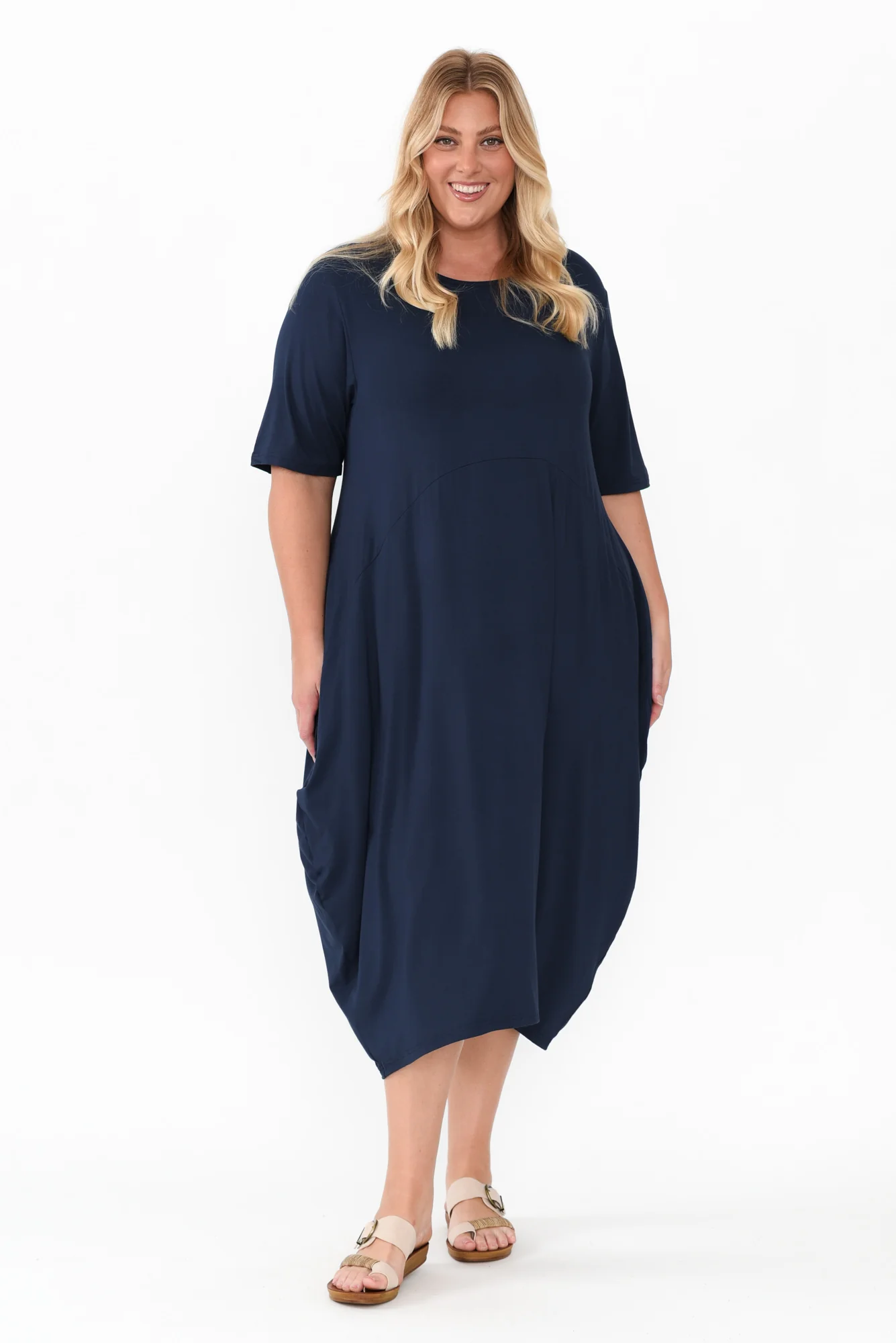 Glenda Navy Short Sleeve Crescent Dress
