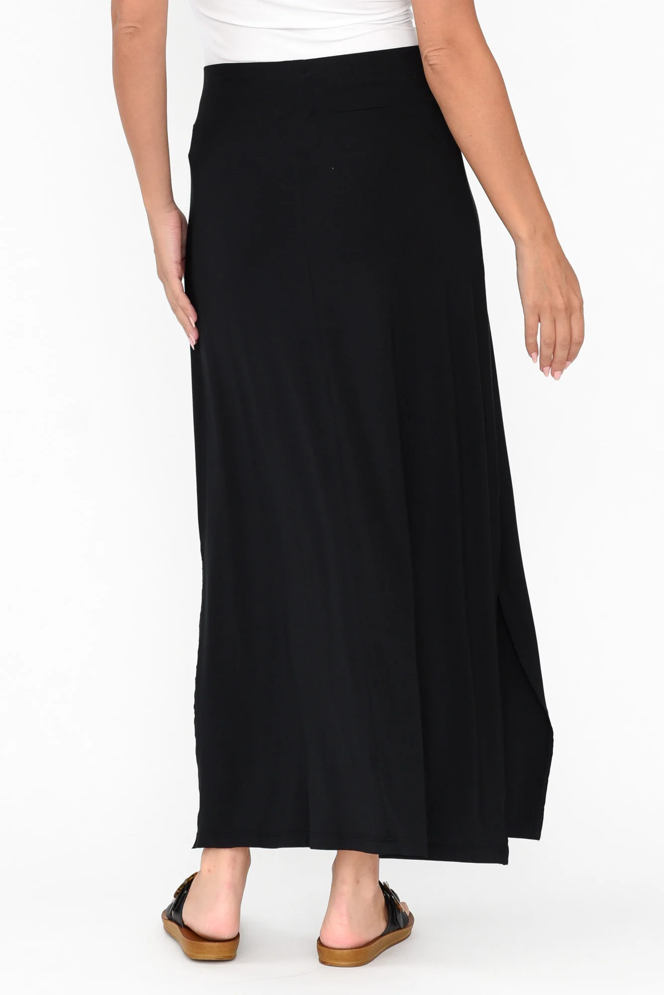 Black Micro Modal Long Panel Skirt