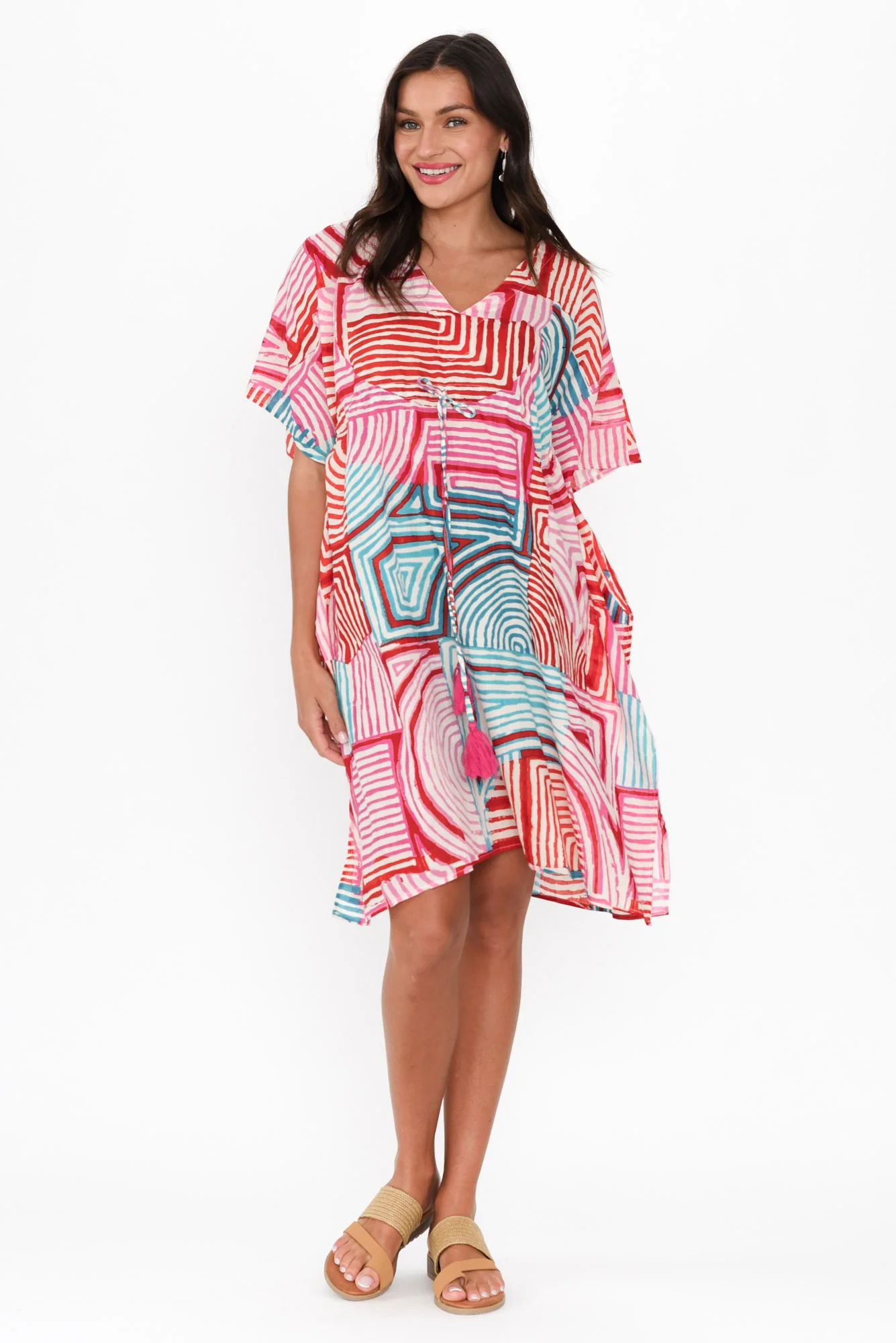 Isabel Pink Geo Cotton Kaftan