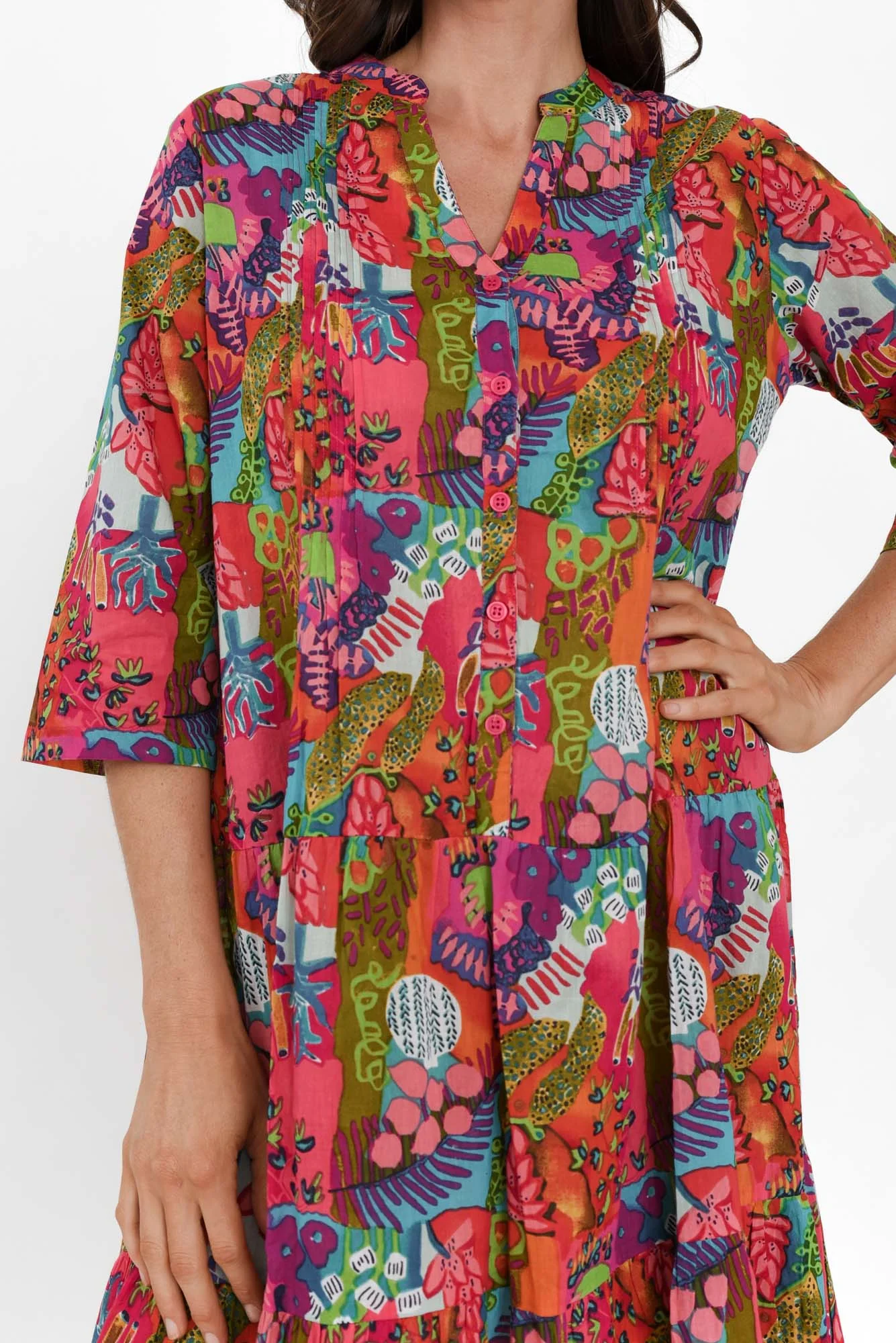 Larissa Purple Mosaic Cotton Pleated Dress