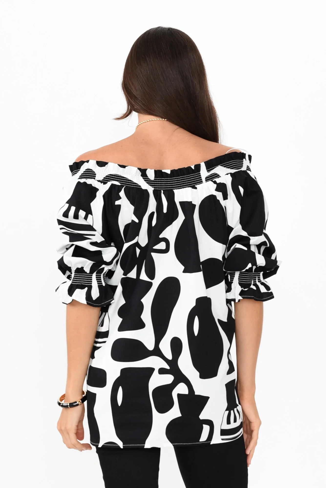 Perissa Black Abstract Cotton Top