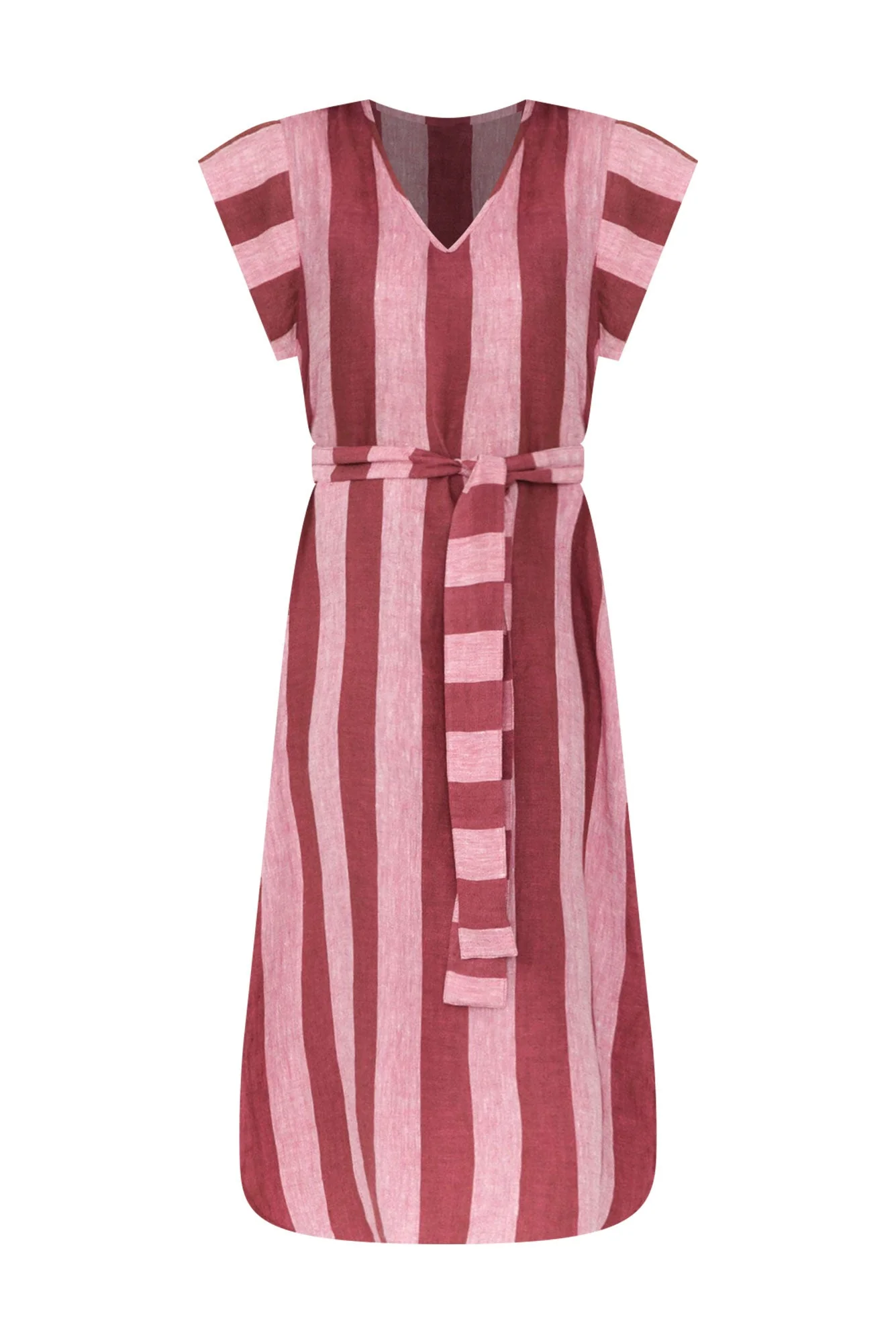 Sebou Burgundy Stripe Linen Tie Dress