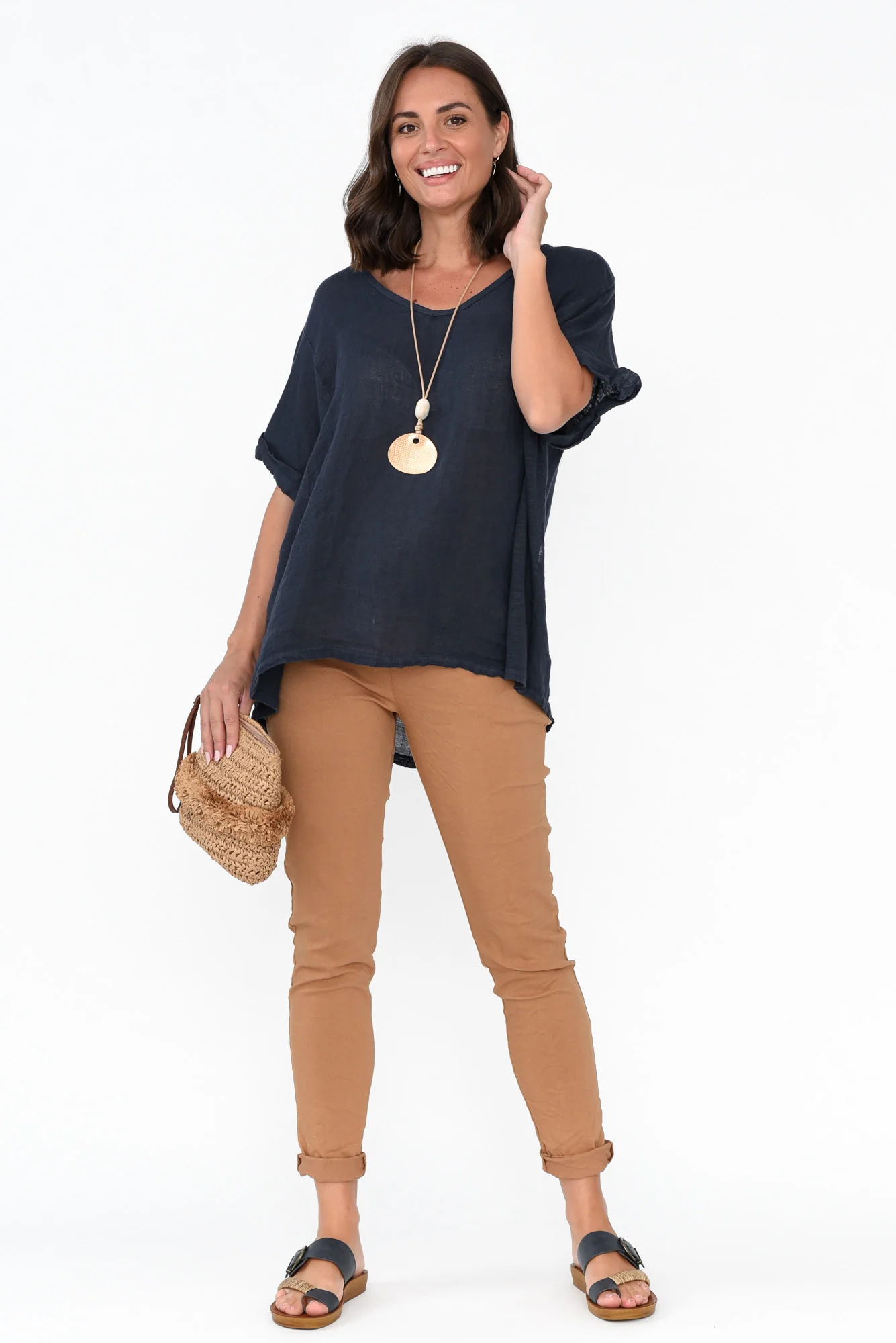 Oversized Anna Navy Linen Tee
