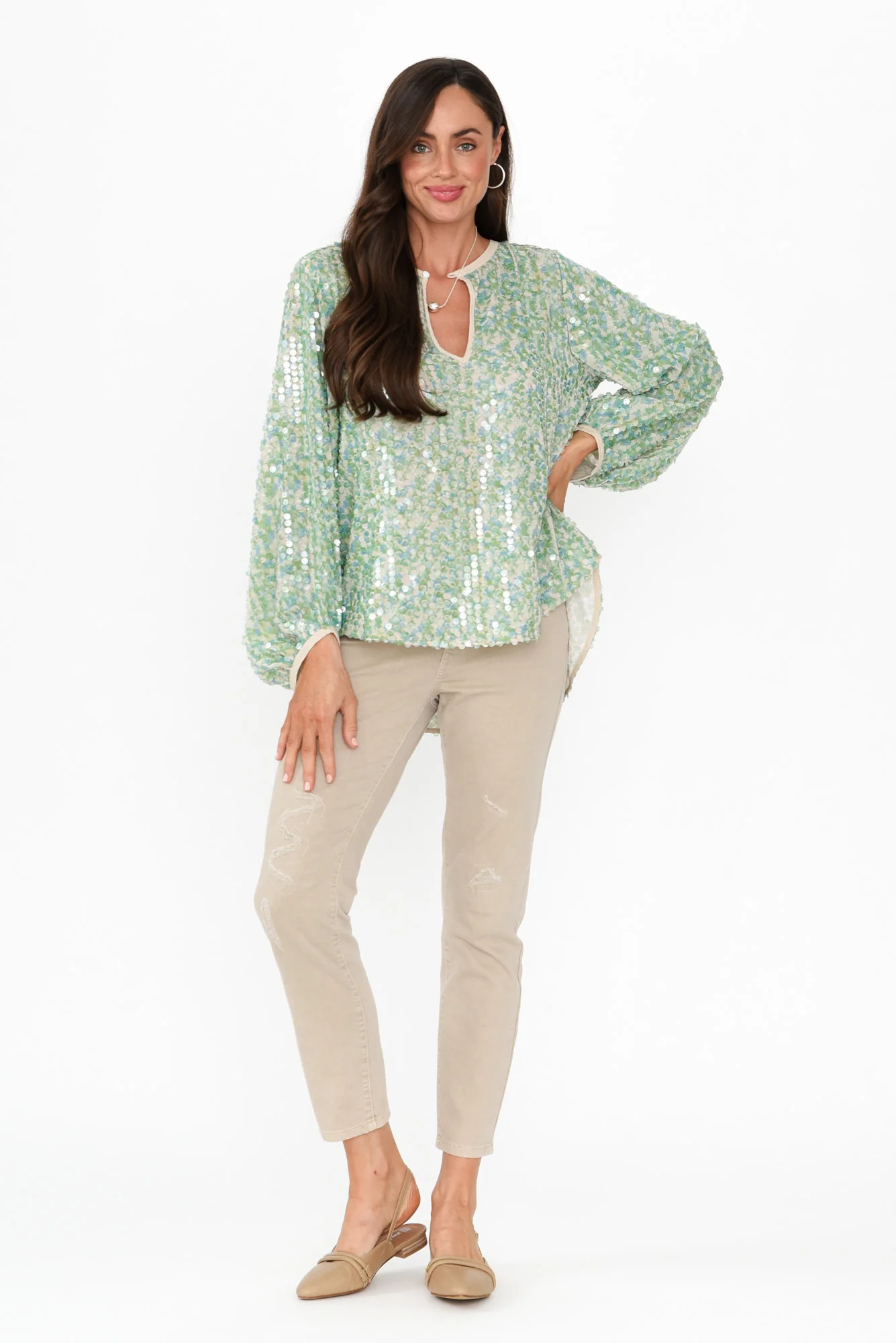 Sebina Green Sequin Top