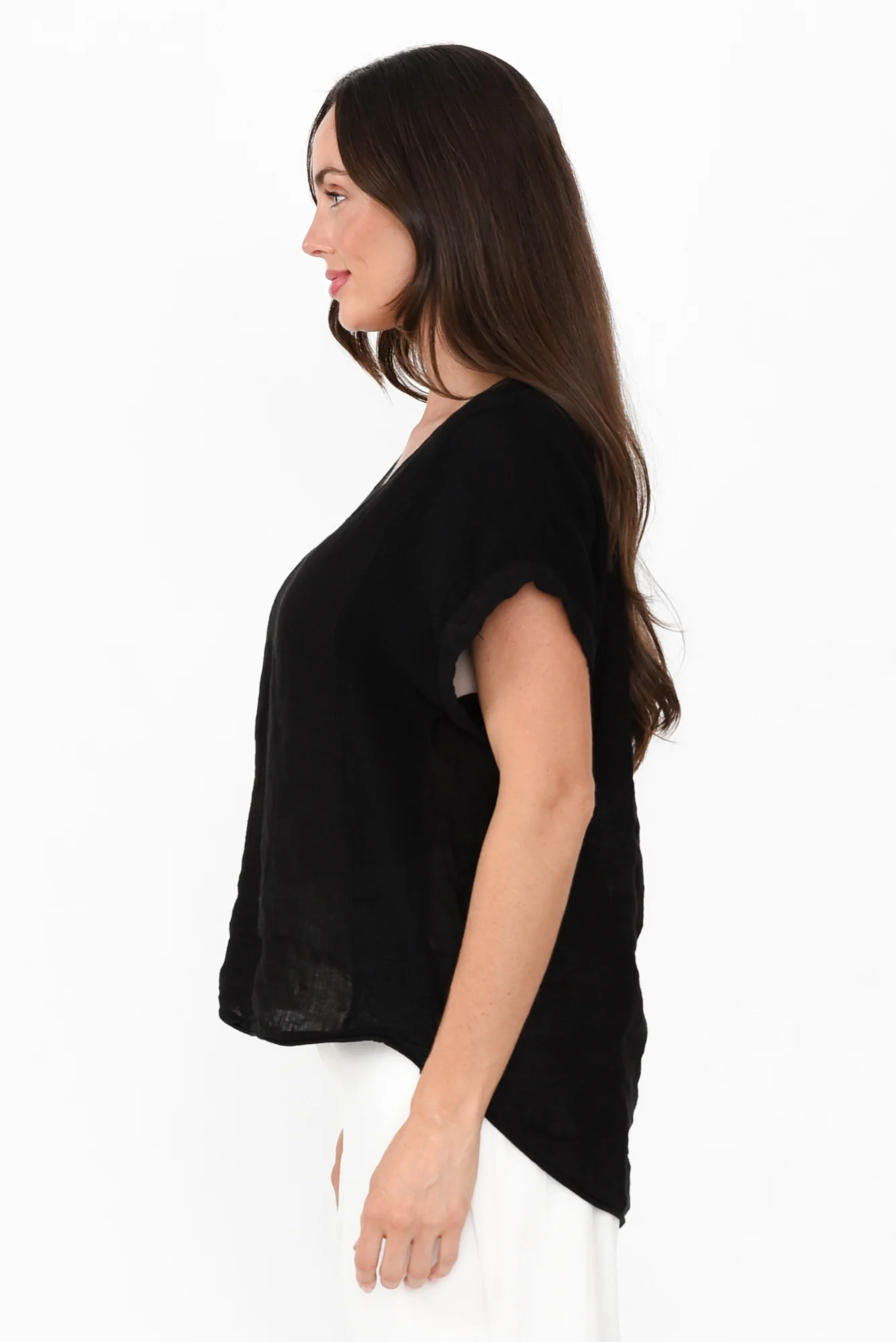 Dorian Black Linen Cotton Top