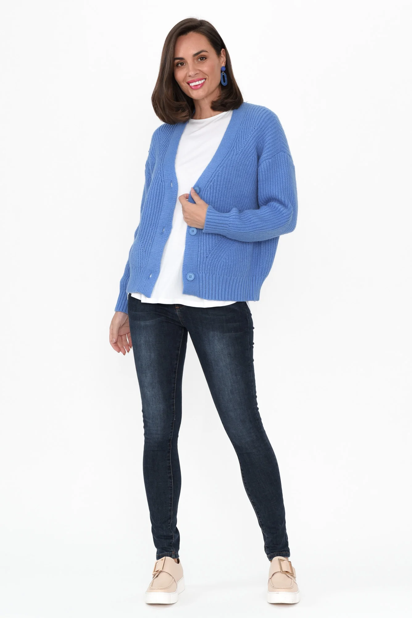 Shara Blue Knit Button Cardigan