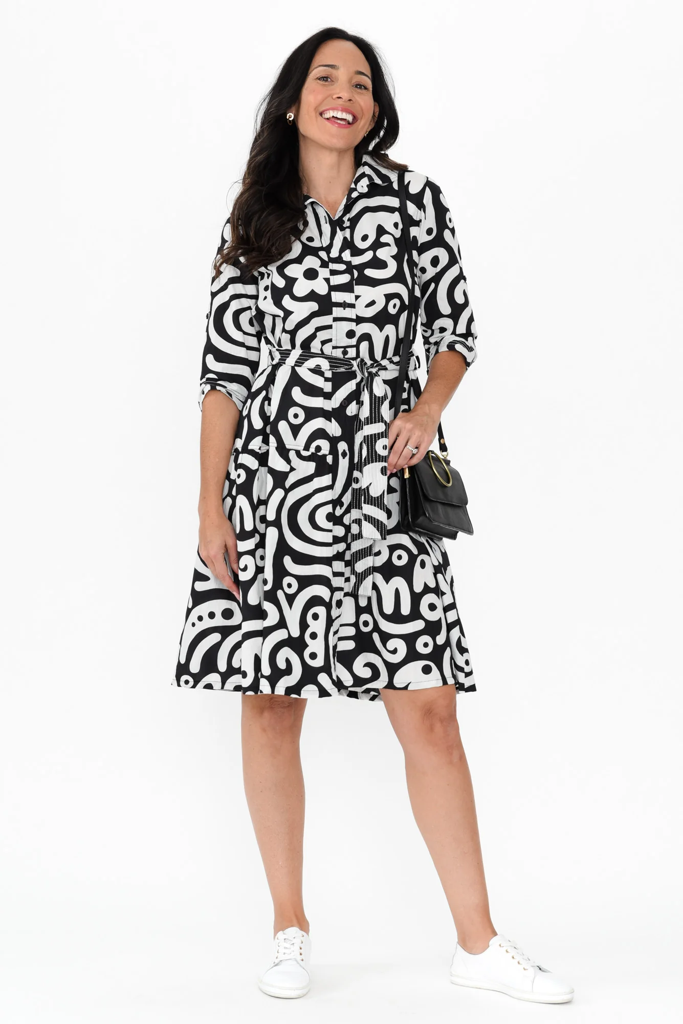 Sashia Black Geo Cotton Tie Dress