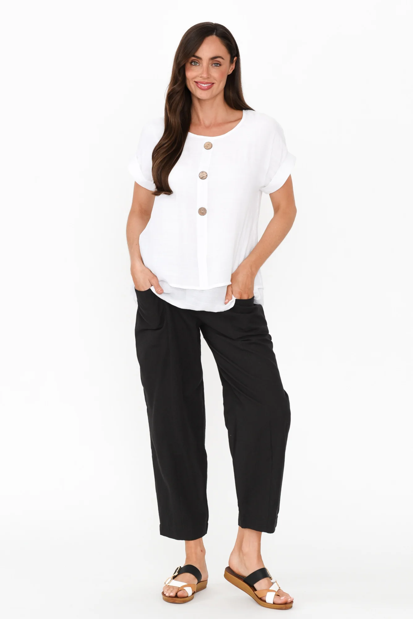 Akemi Black Cotton Blend Pocket Pants