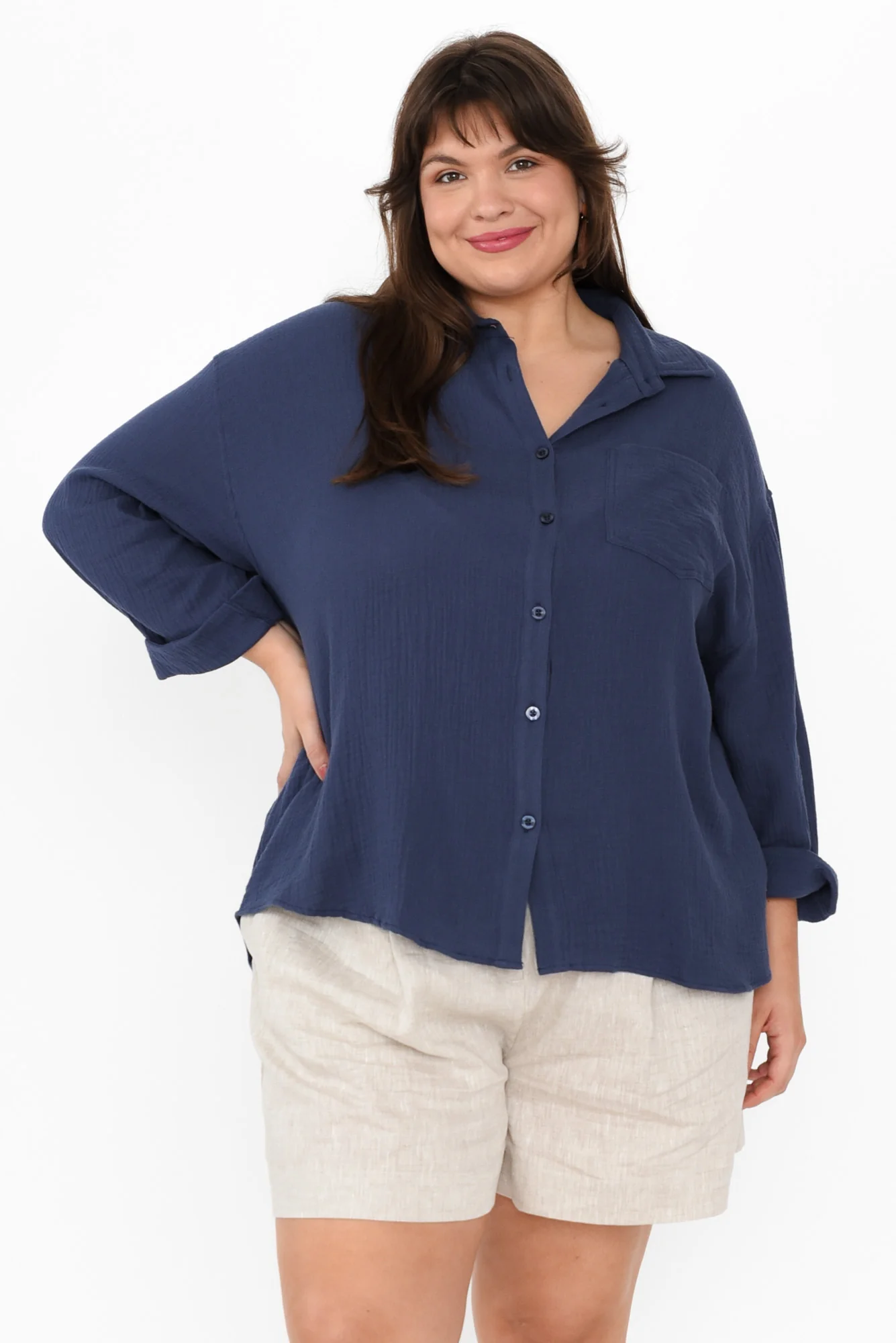 Natalia Navy Cotton Cheesecloth Shirt