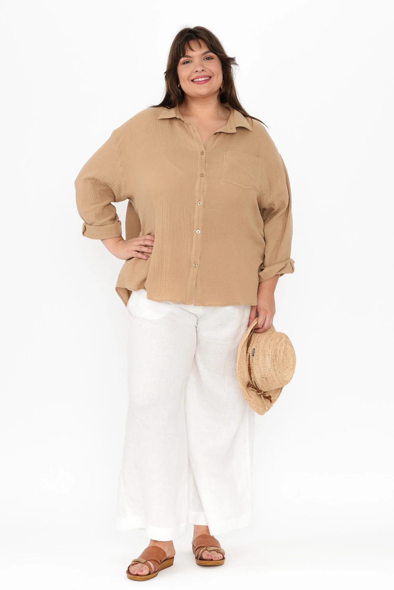 Natalia Beige Cotton Cheesecloth Shirt