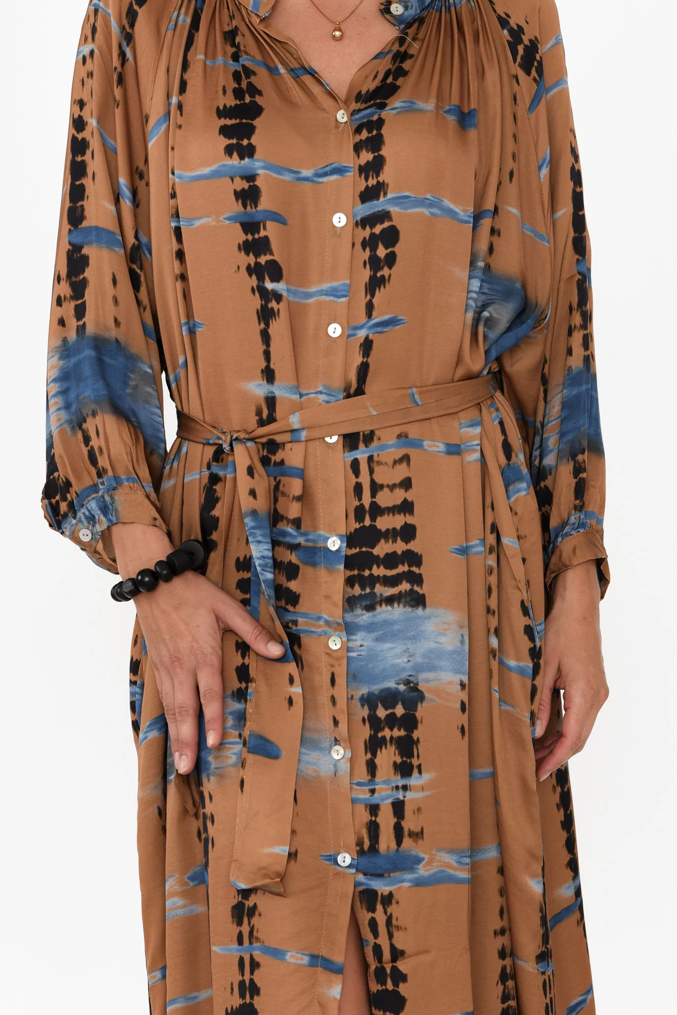 Hills Tan Abstract Silk Blend Dress