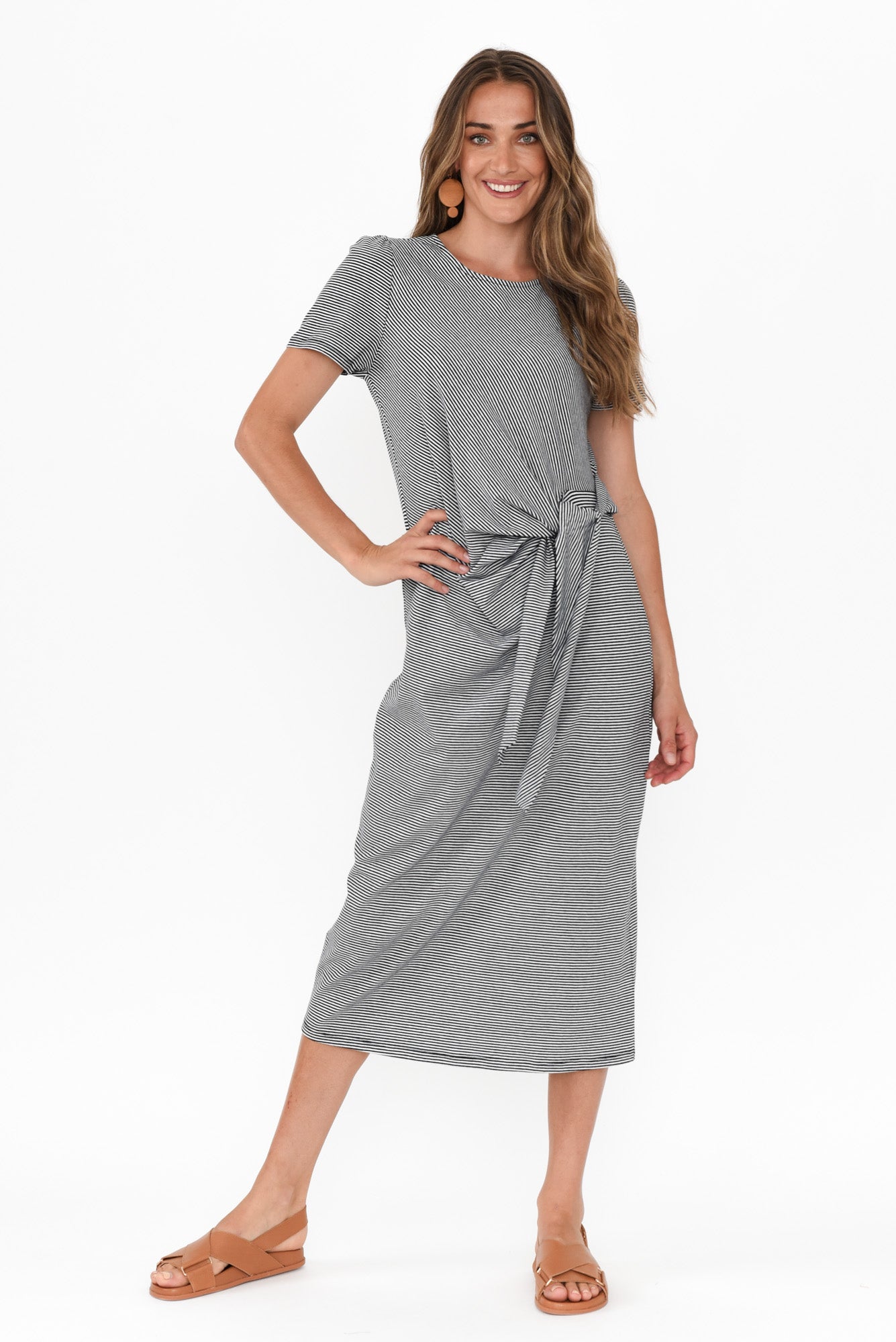 Kitt Black Stripe Cotton Stretch Tie Dress