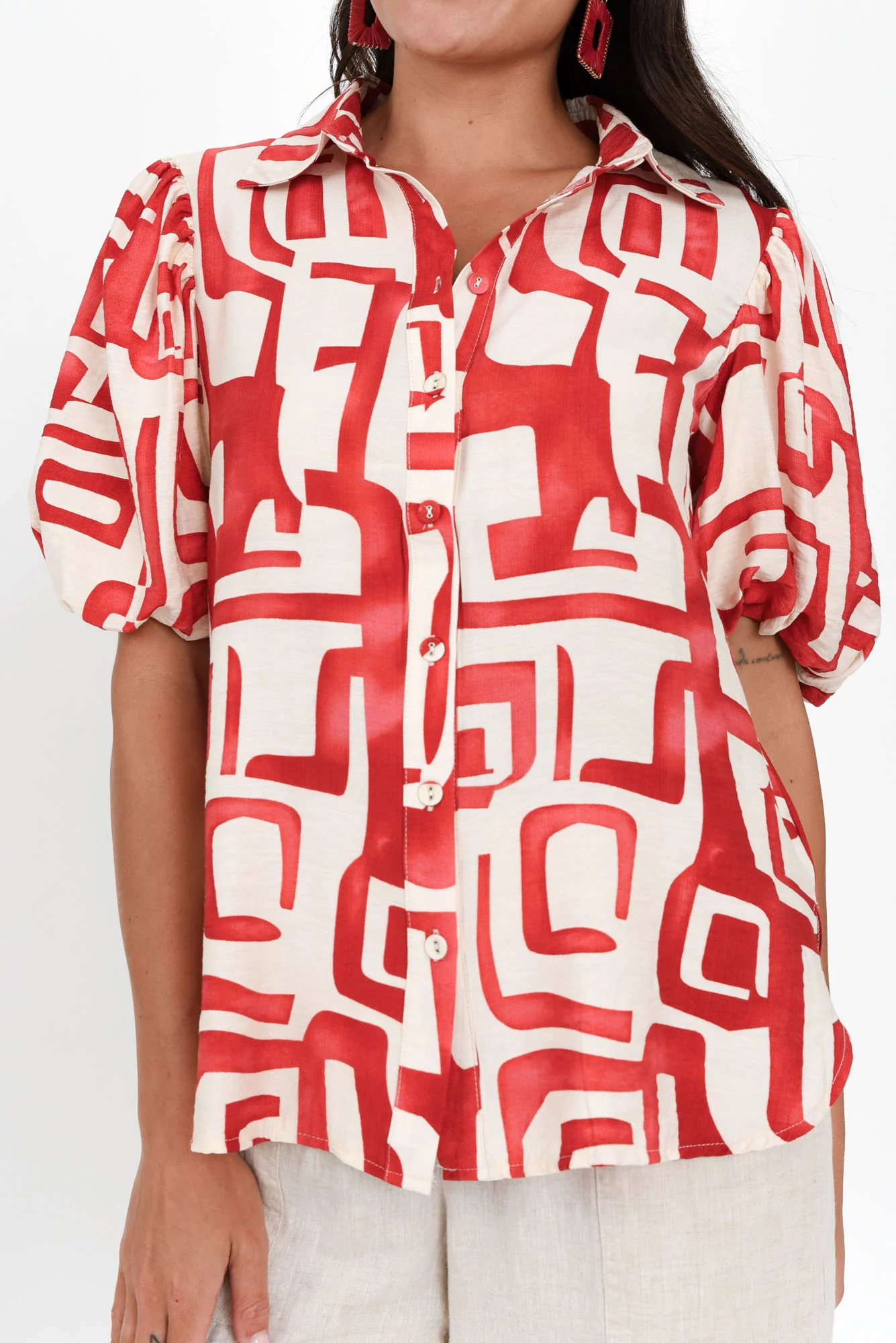 Eileen Red Abstract Collared Shirt