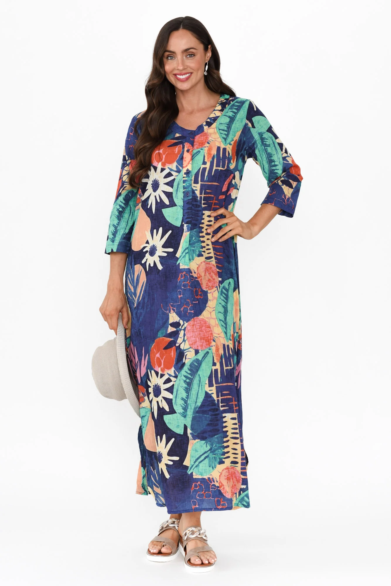 Apia Navy Geo Cotton Maxi Dress