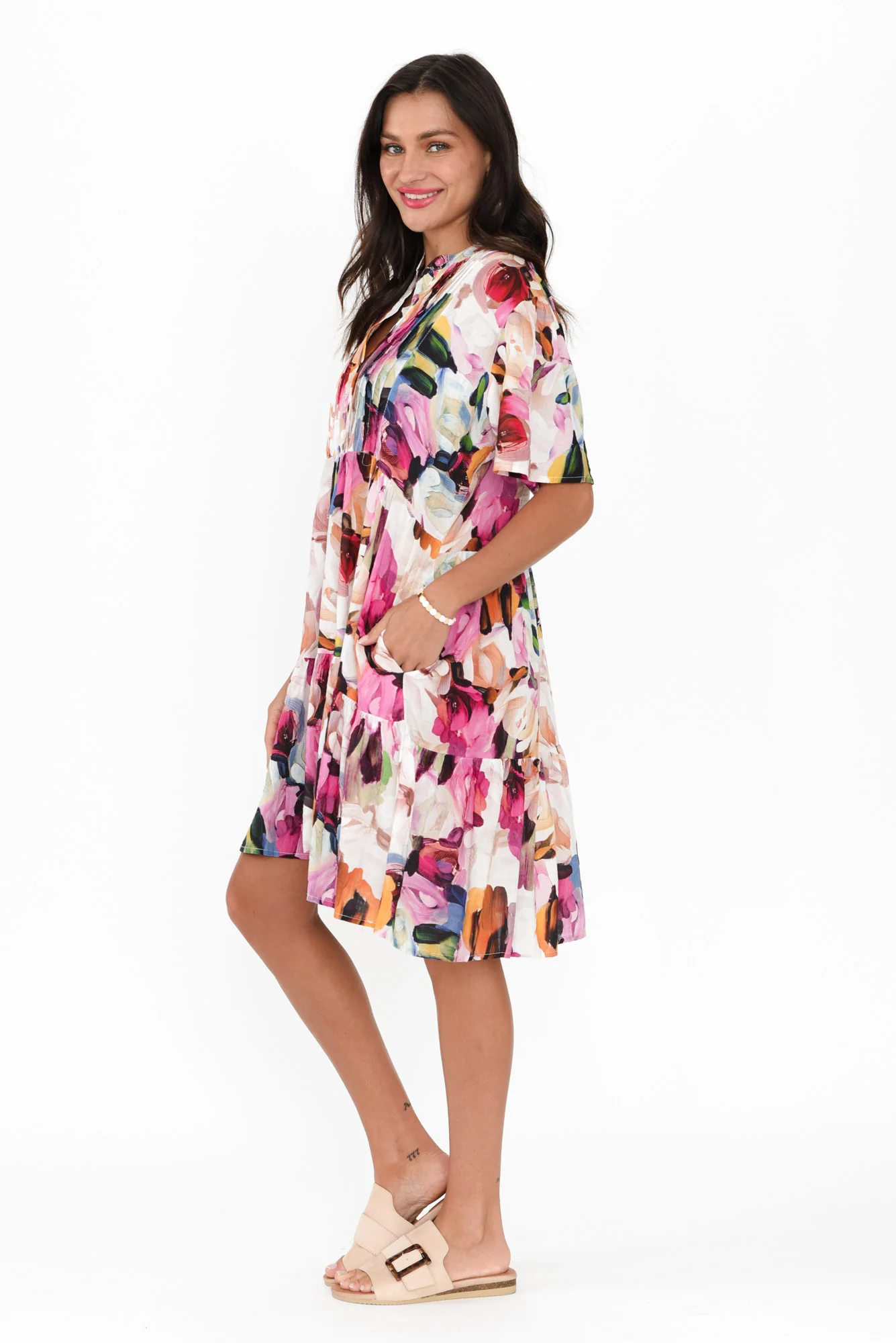 Dora Purple Floral Pleated Dress