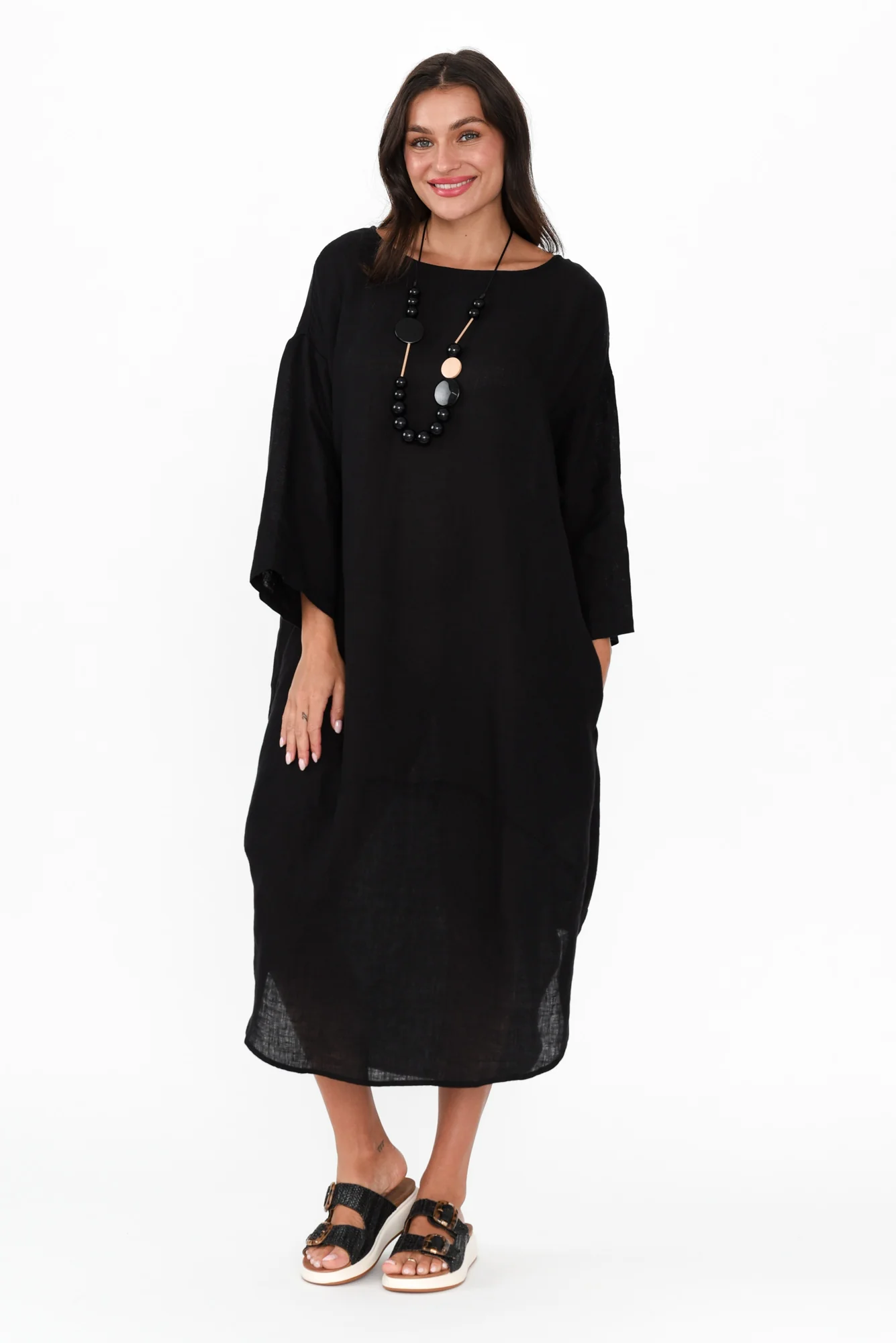 Kana Black Linen Dress