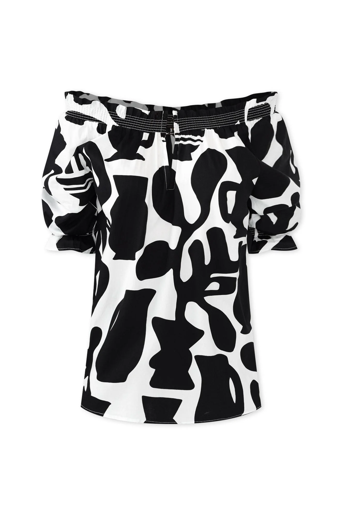 Perissa Black Abstract Cotton Top