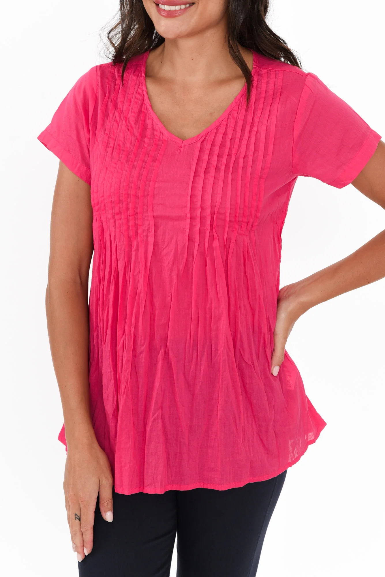 Fia Hot Pink Crinkle Cotton Top