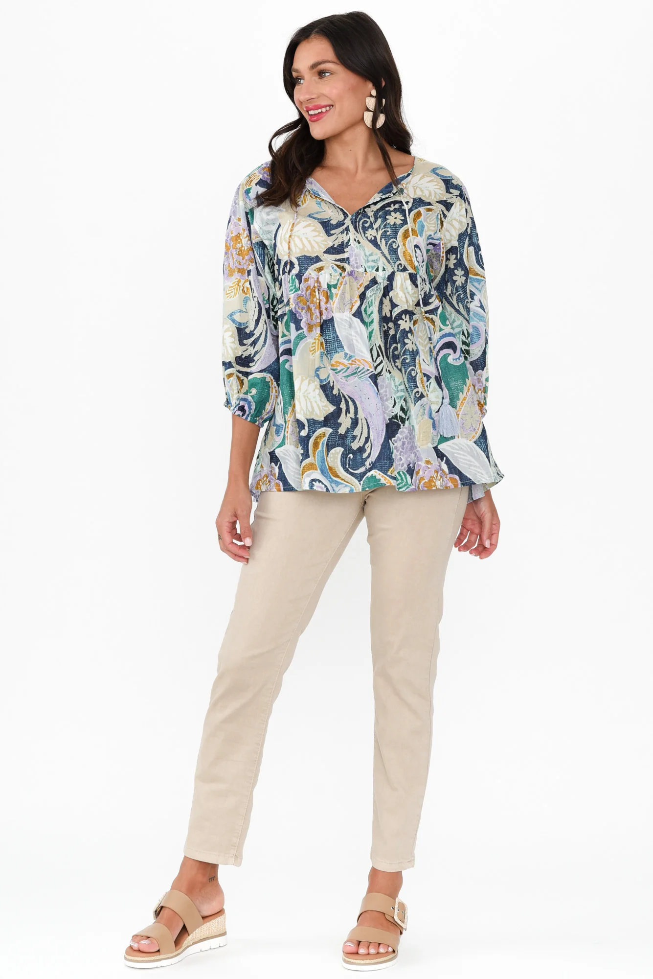 Rosa Blue Paisley Cotton Tie Top