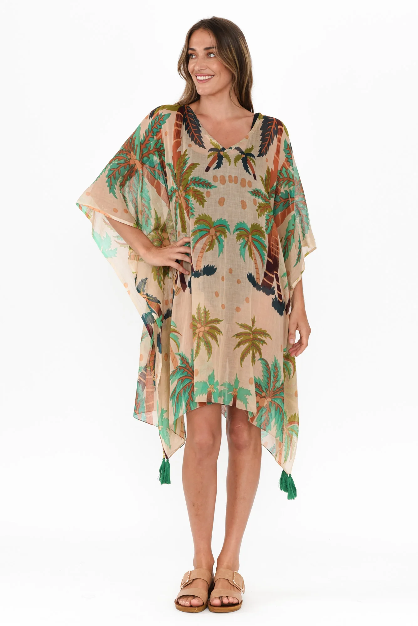 Stella Green Tropical Cotton Kaftan