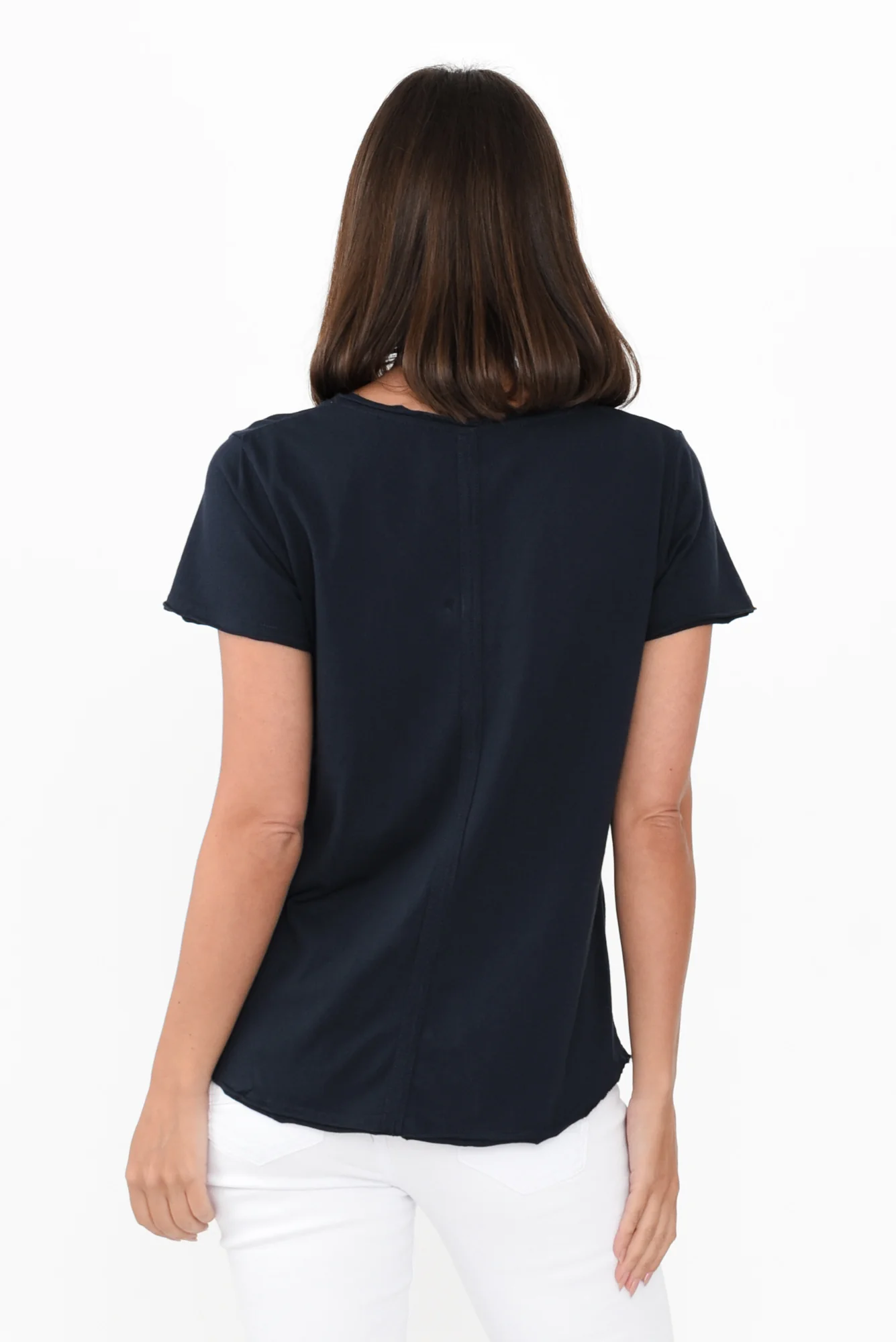 Maggie Navy Cotton Vee Tee