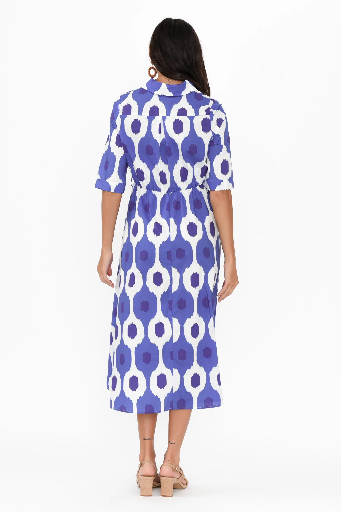 Grace Blue Abstract Spot Cotton Poplin Dress