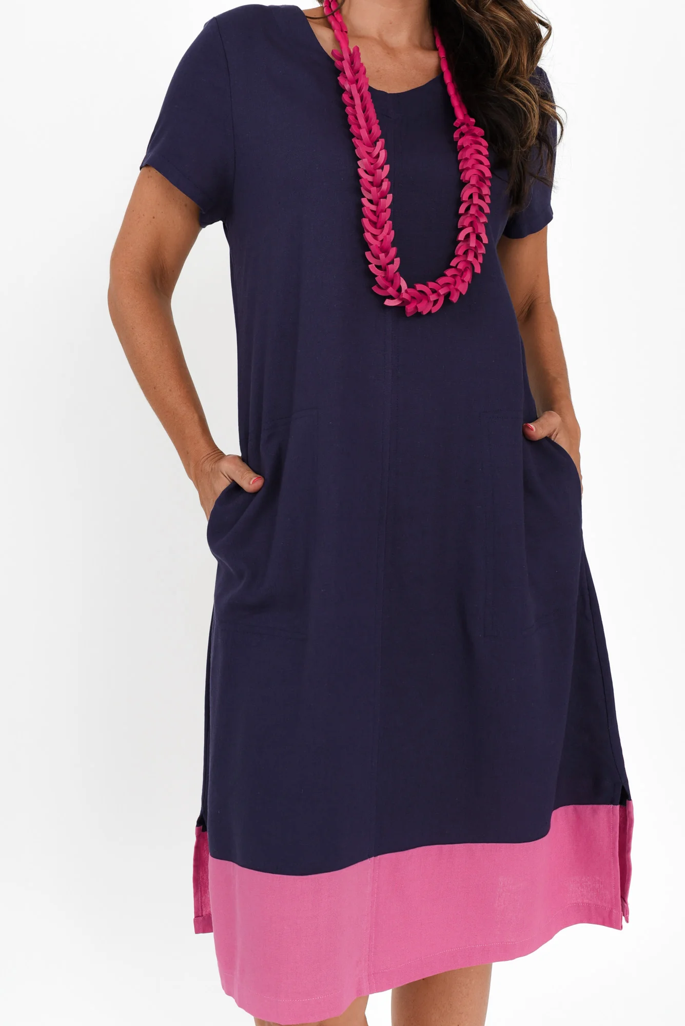 Elwood Navy Splice Linen Blend Dress