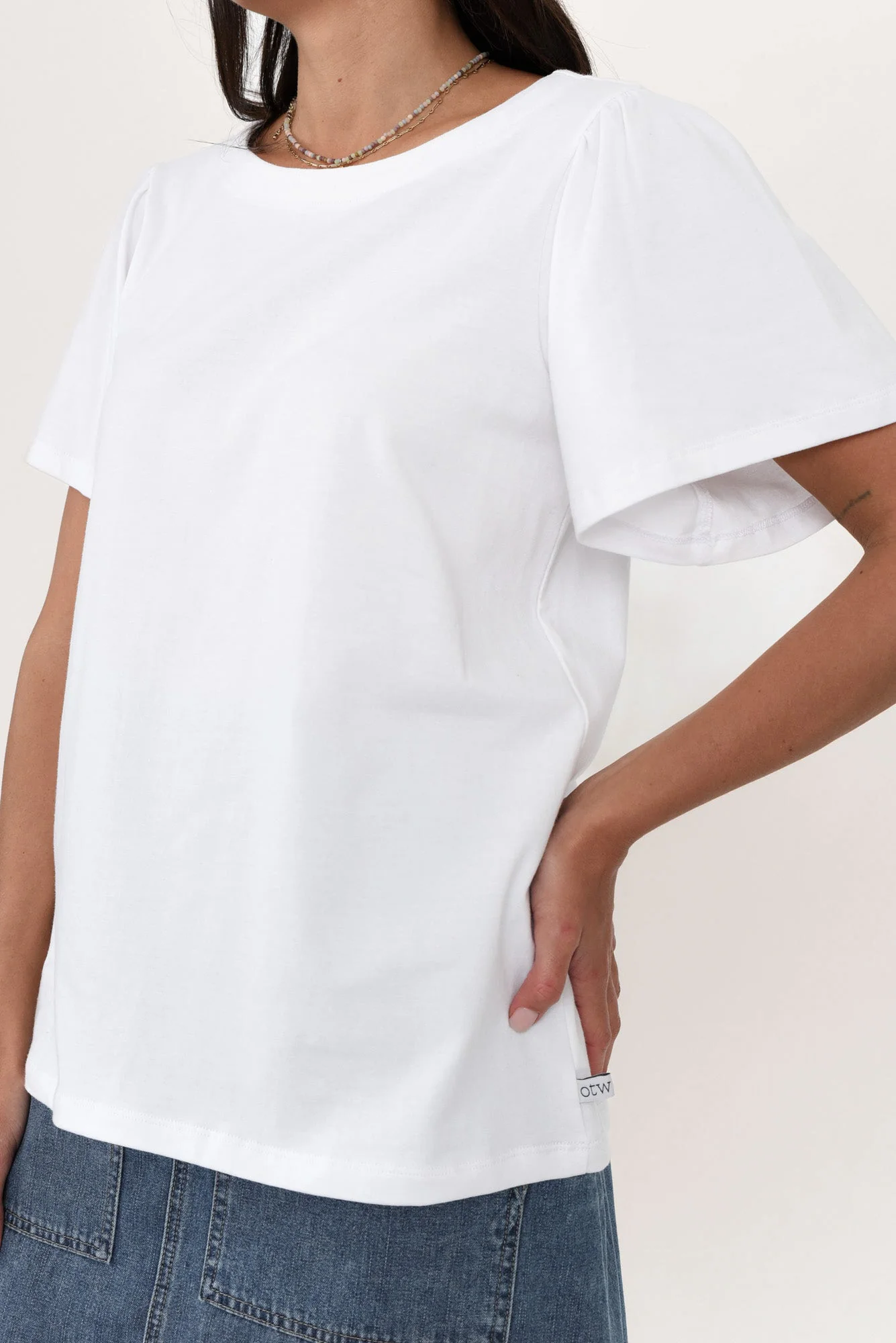 Calgary White Cotton Flutter Sleeve Top