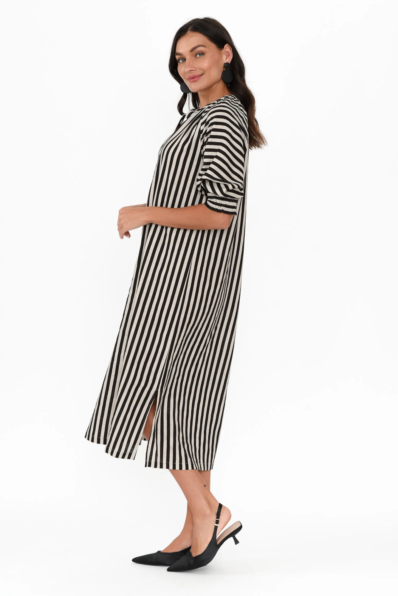 Dorothea Black Stripe Linen Blend Dress