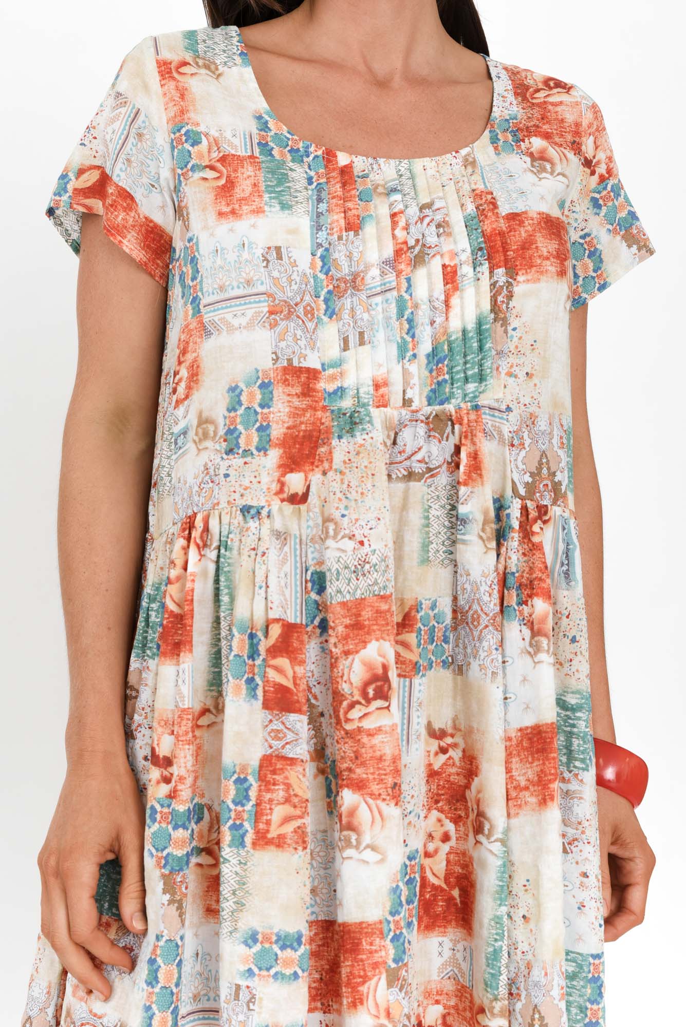 Hanoi Rust Mosaic Cotton Blend Dress