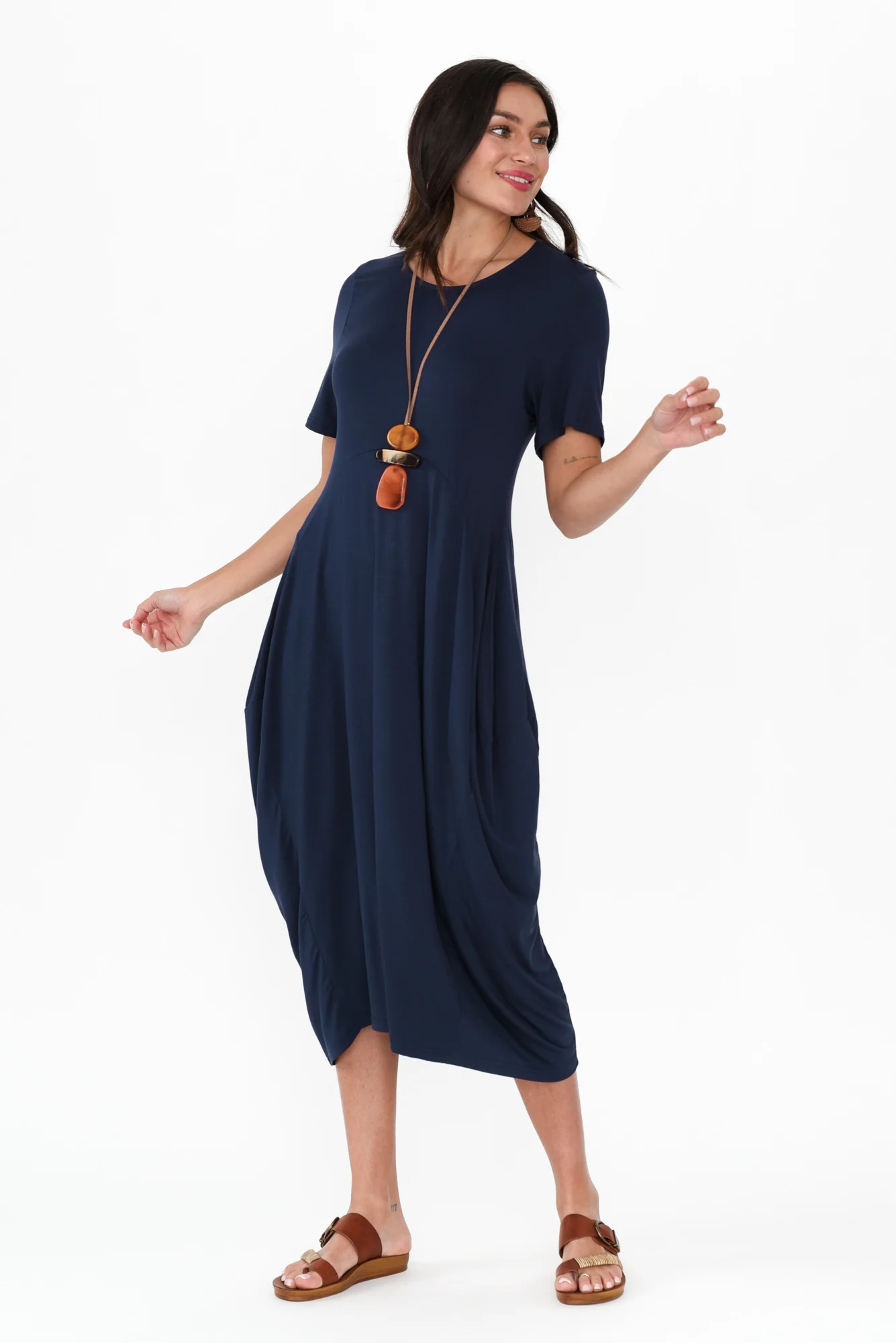 Glenda Navy Short Sleeve Crescent Dress