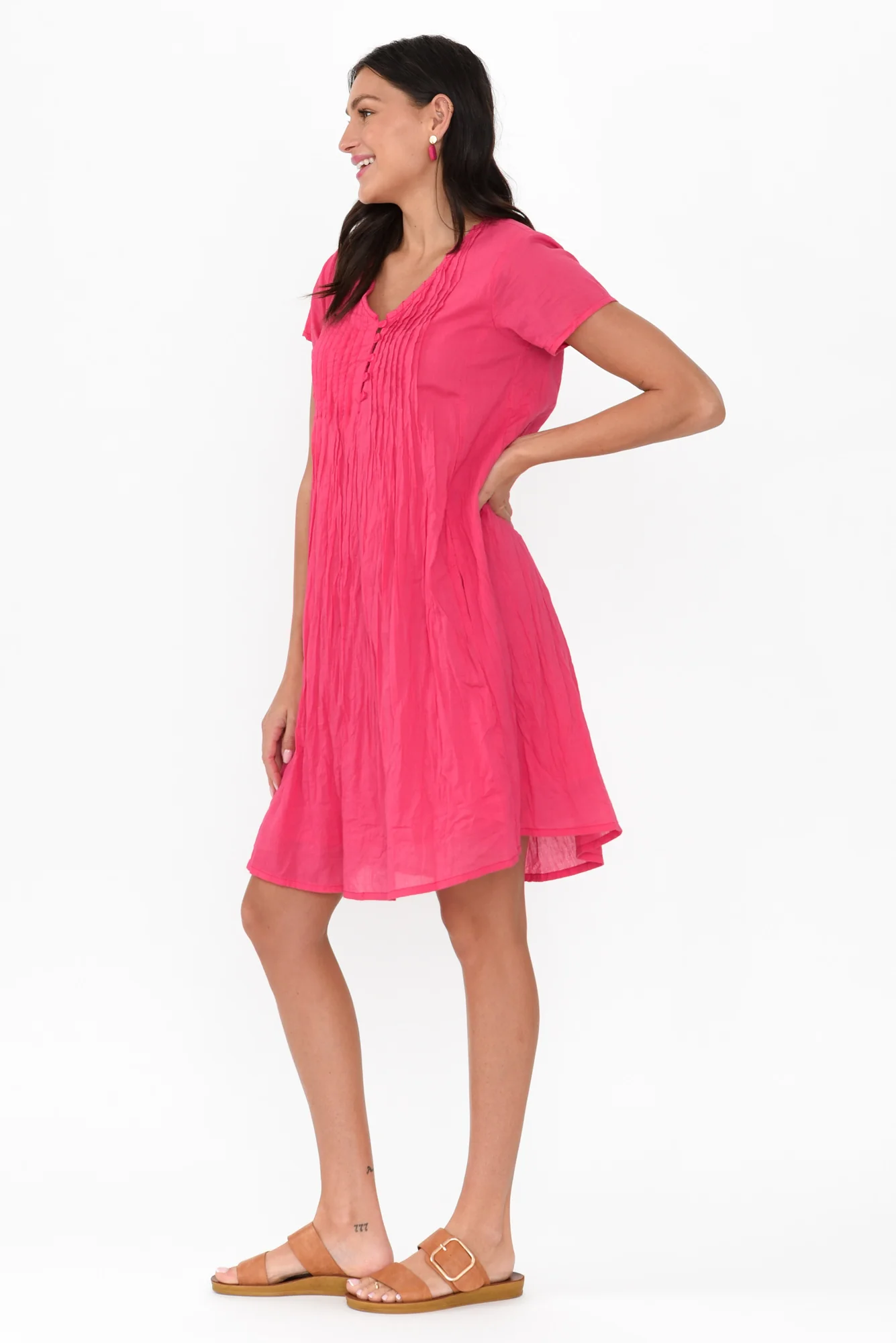 Sabina Fuchsia Crinkle Cotton Dress