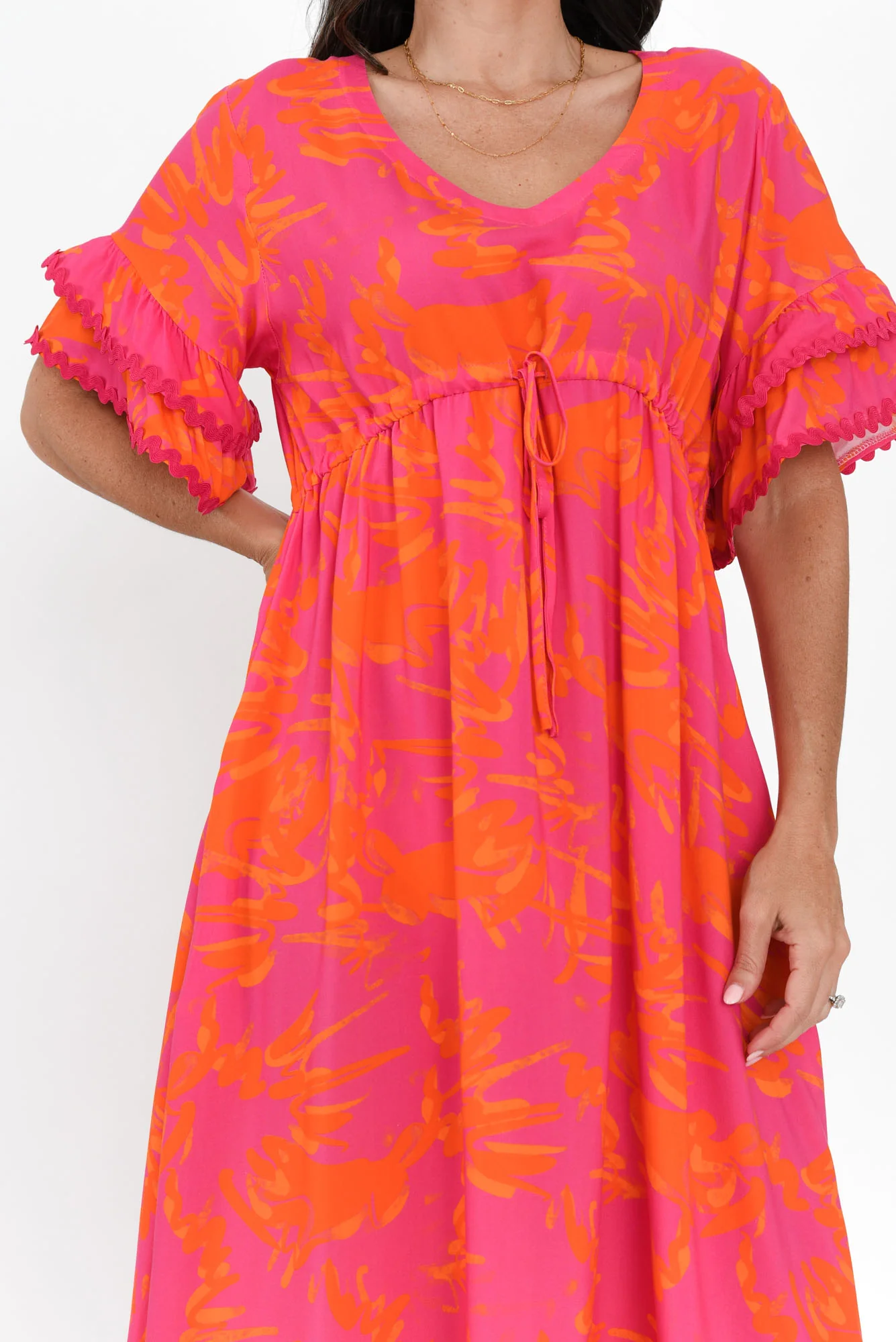 Rosemarie Pink Abstract Frill Dress