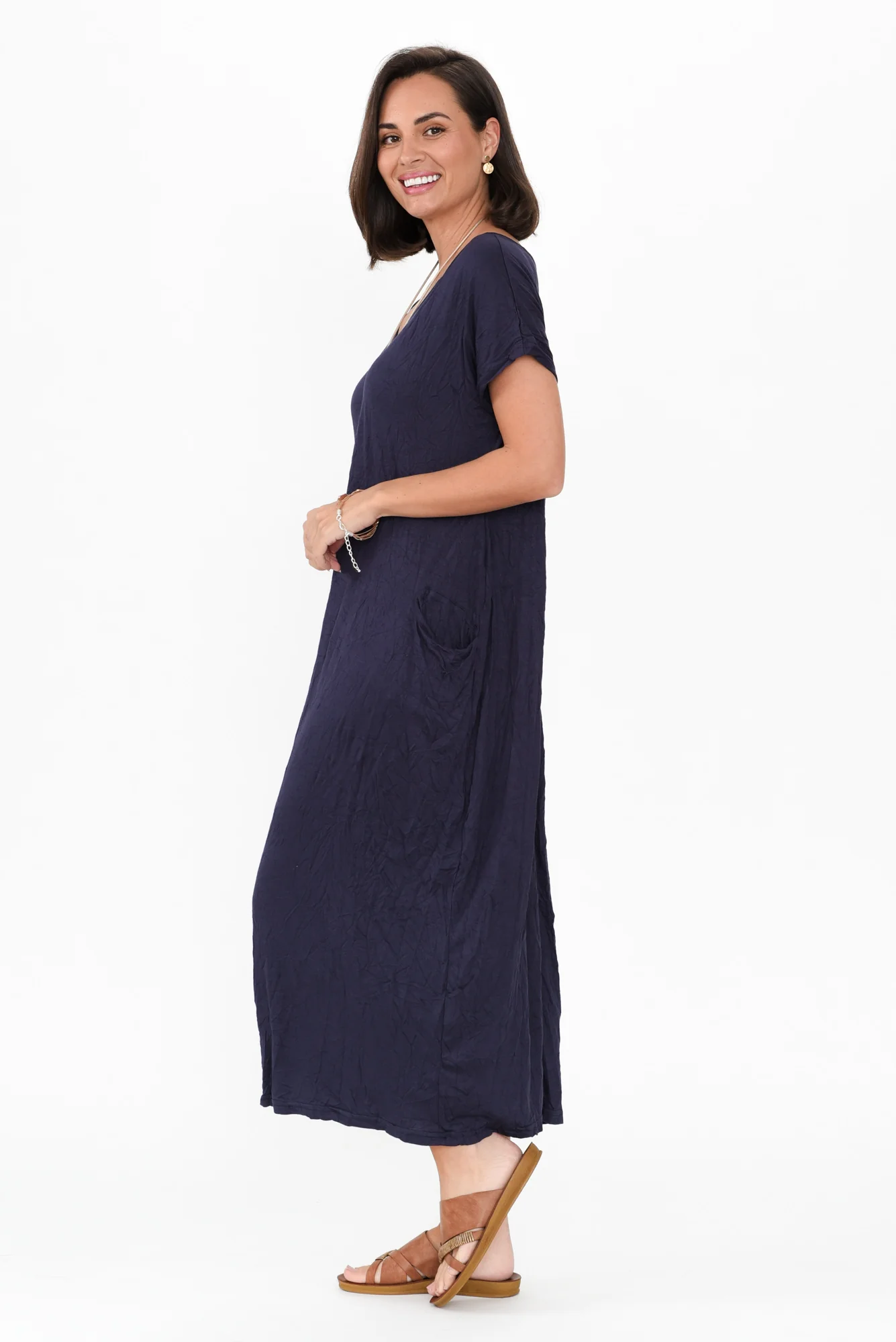 Travel Dark Navy Crinkle Cotton Maxi Dress