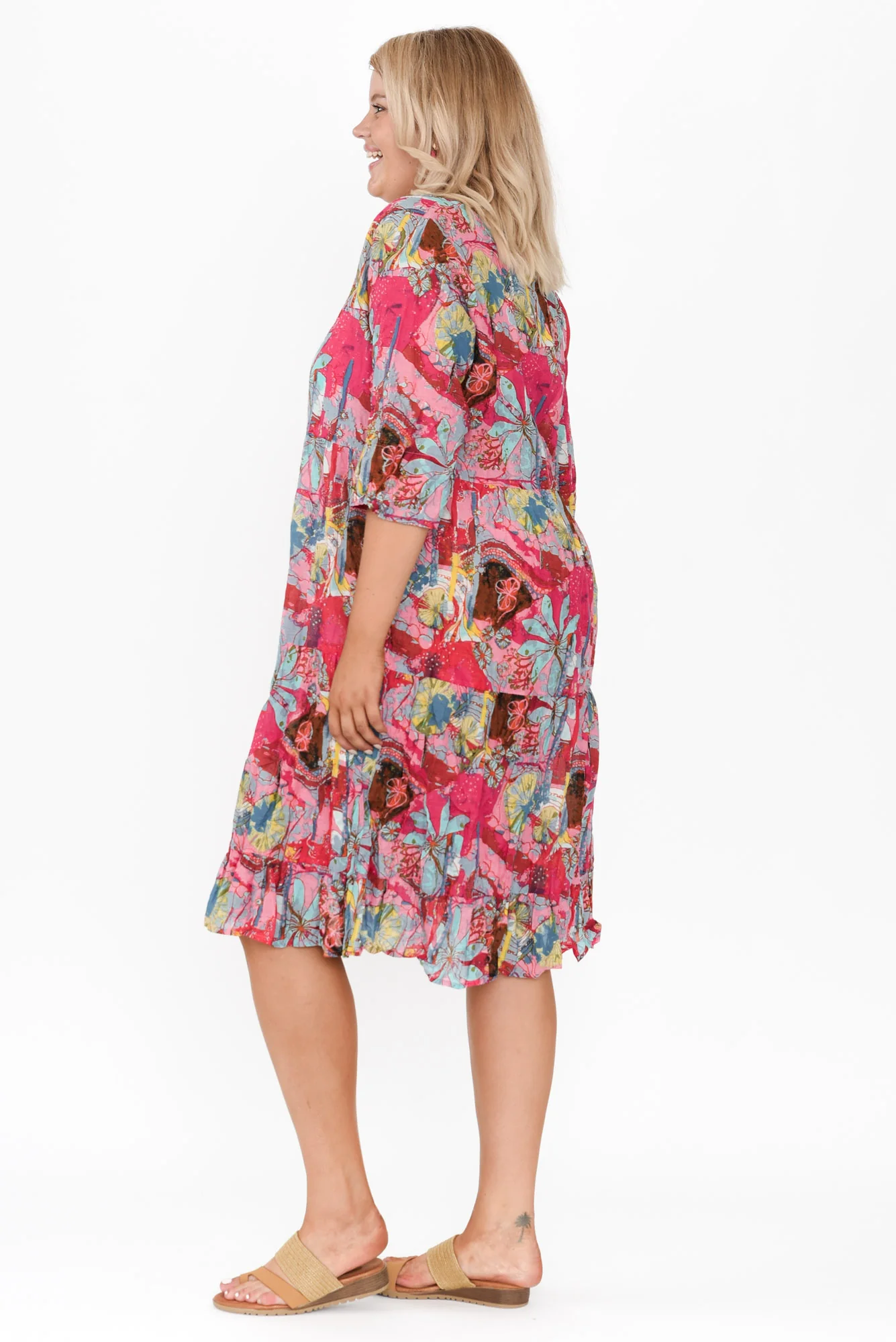 Milana Pink Mosaic Crinkle Cotton Dress