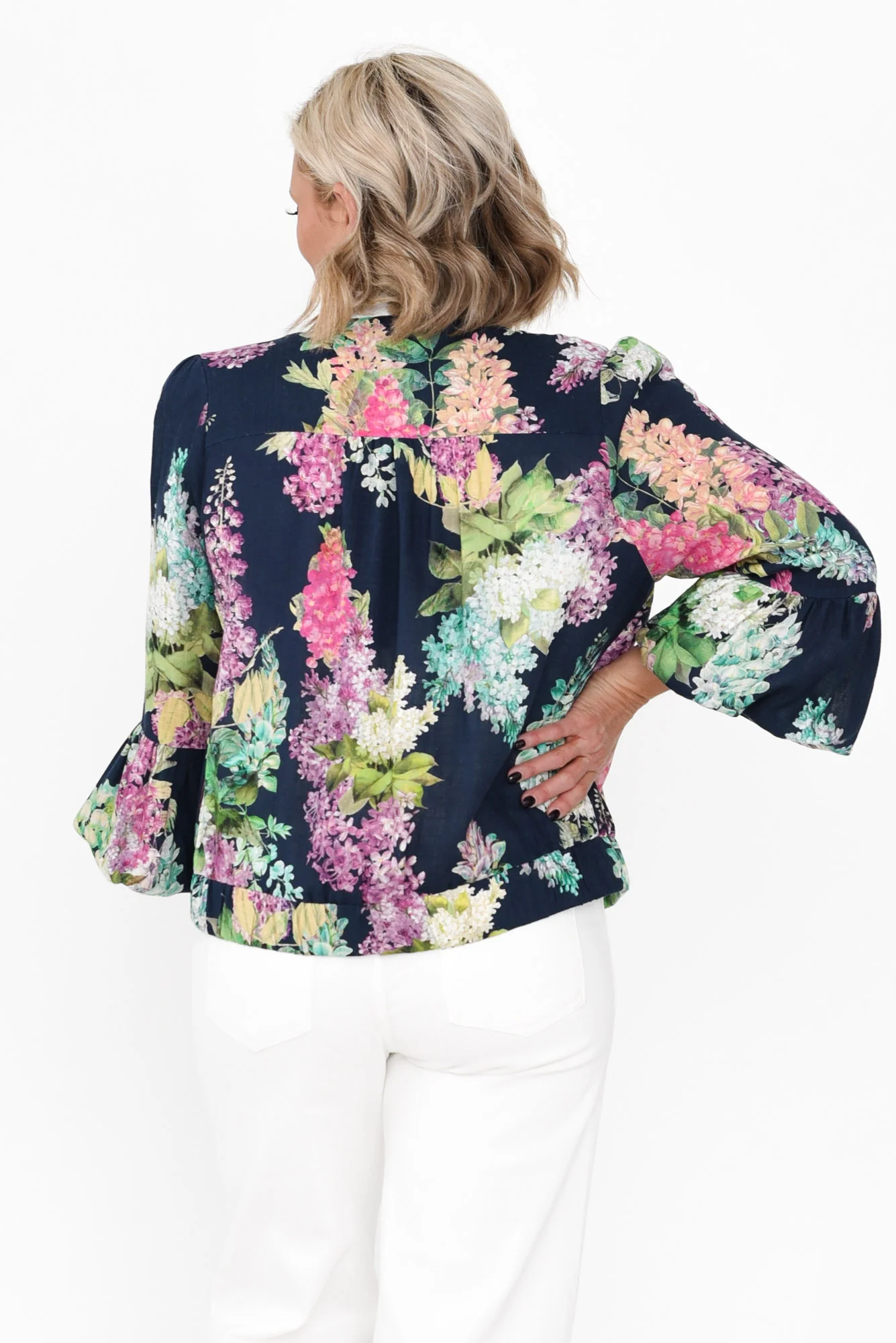 Augustine Navy Wisteria Linen Blend Jacket