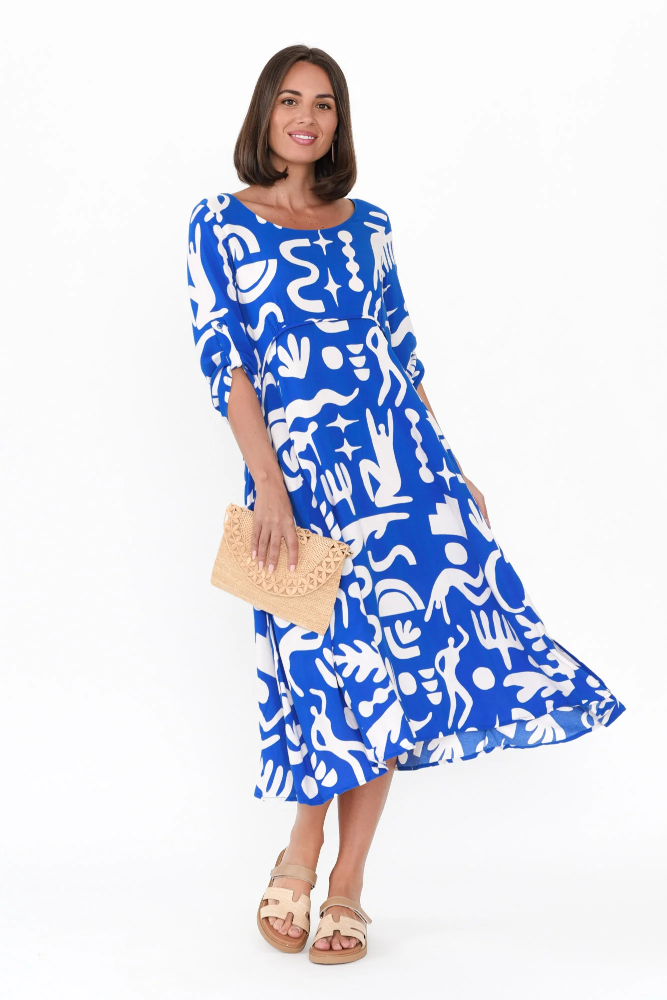 Curio Blue Abstract Crescent Dress