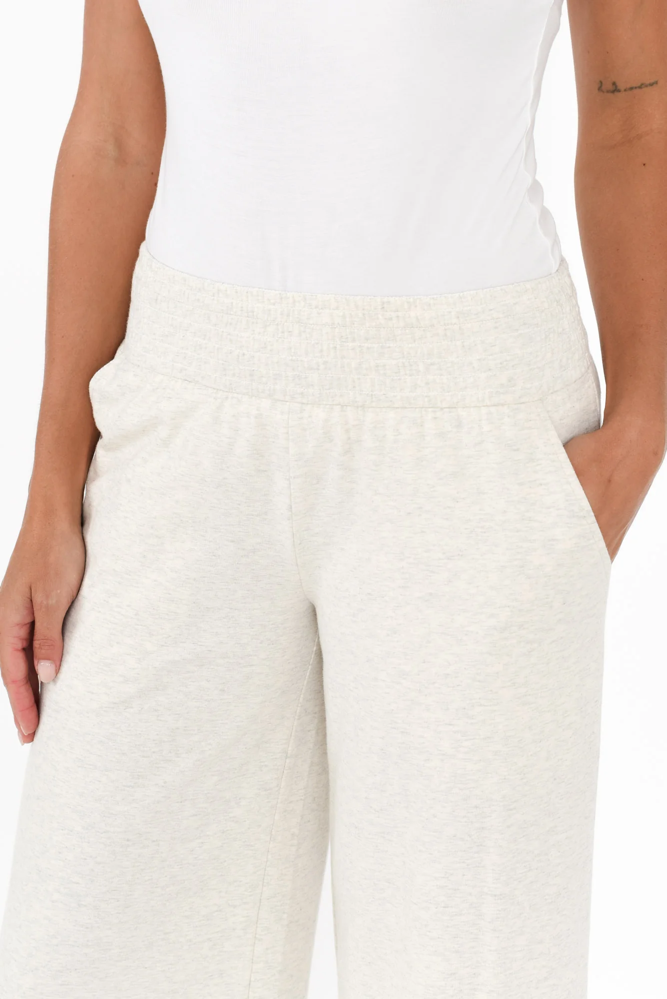 Eliana Grey Marle Cotton Shirred Cropped Pants