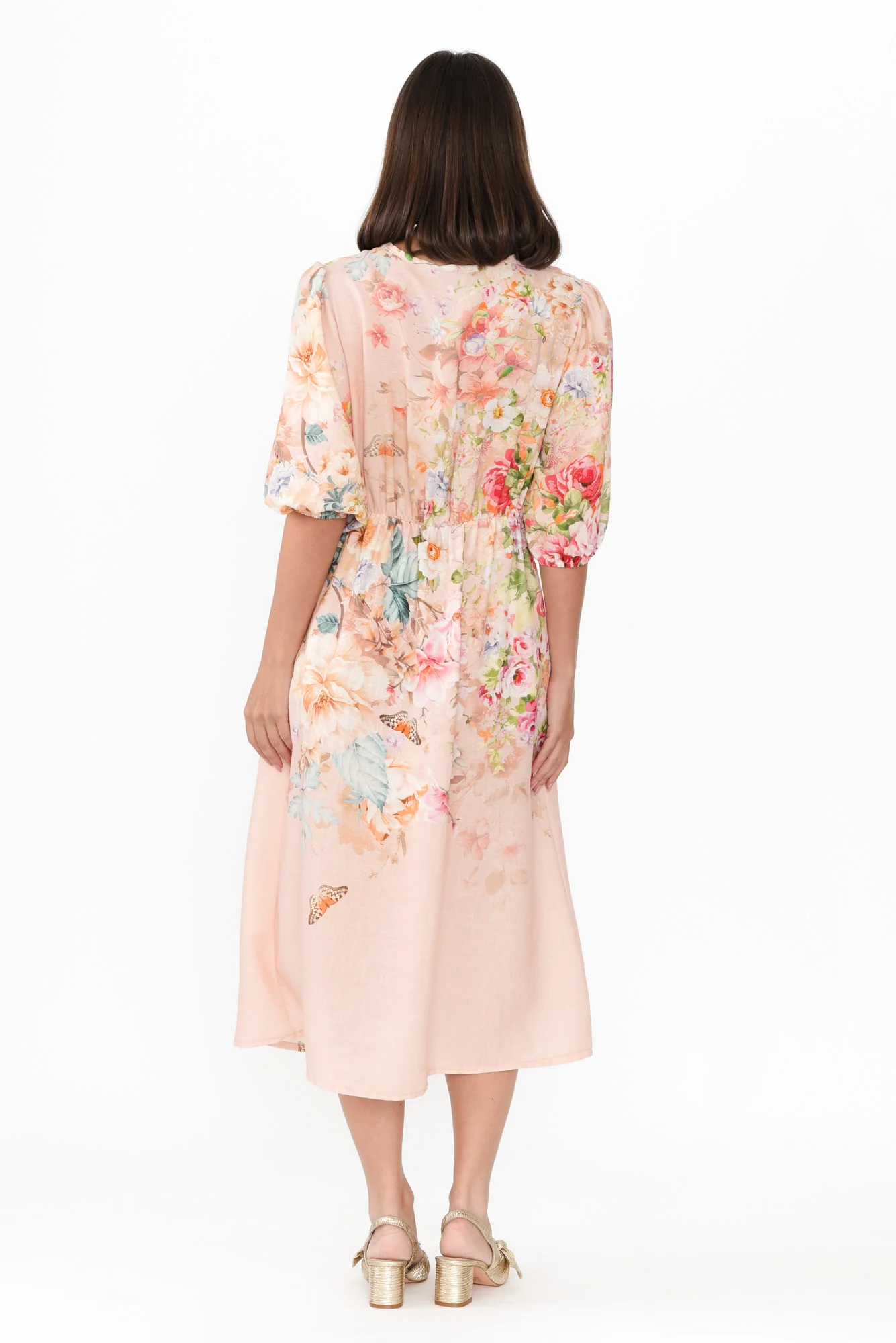 Jiselle Pink Floral Linen Blend Dress