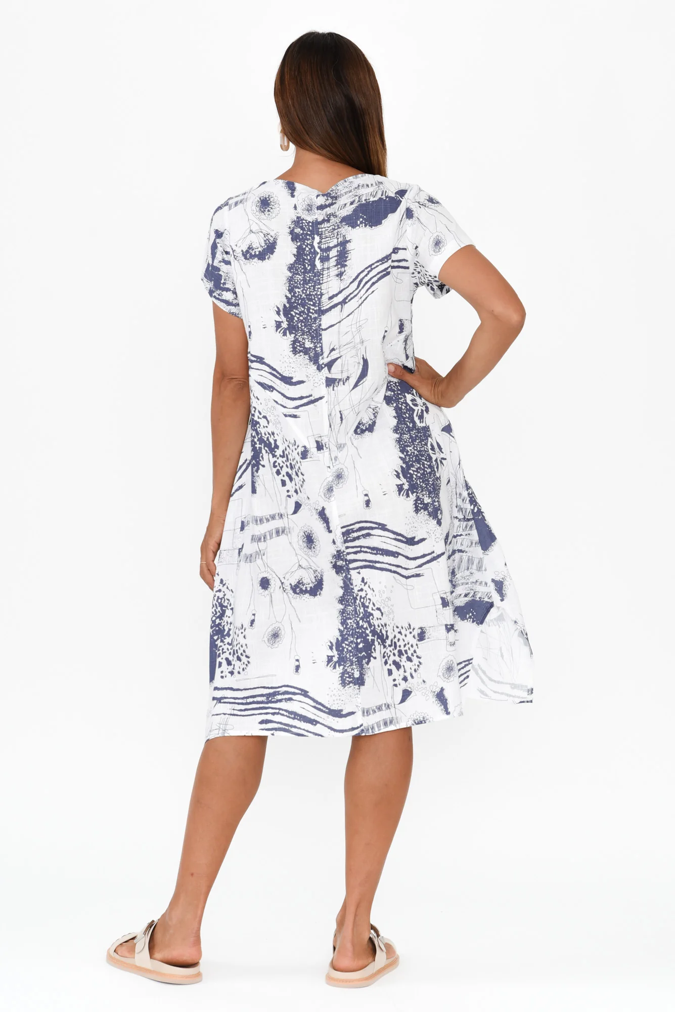 Bryant Blue Abstract Linen Cotton Dress