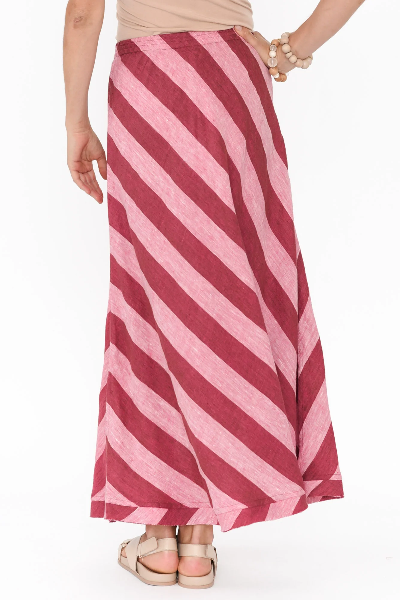 Sicily Burgundy Stripe Linen Skirt