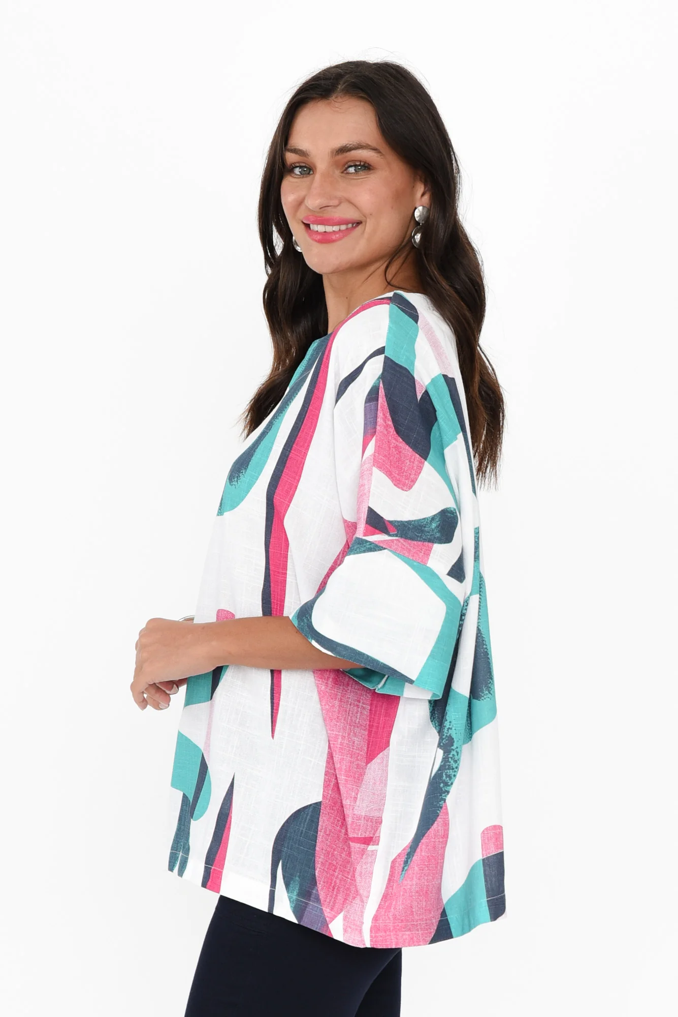 Alton Pink Abstract Linen Cotton Top