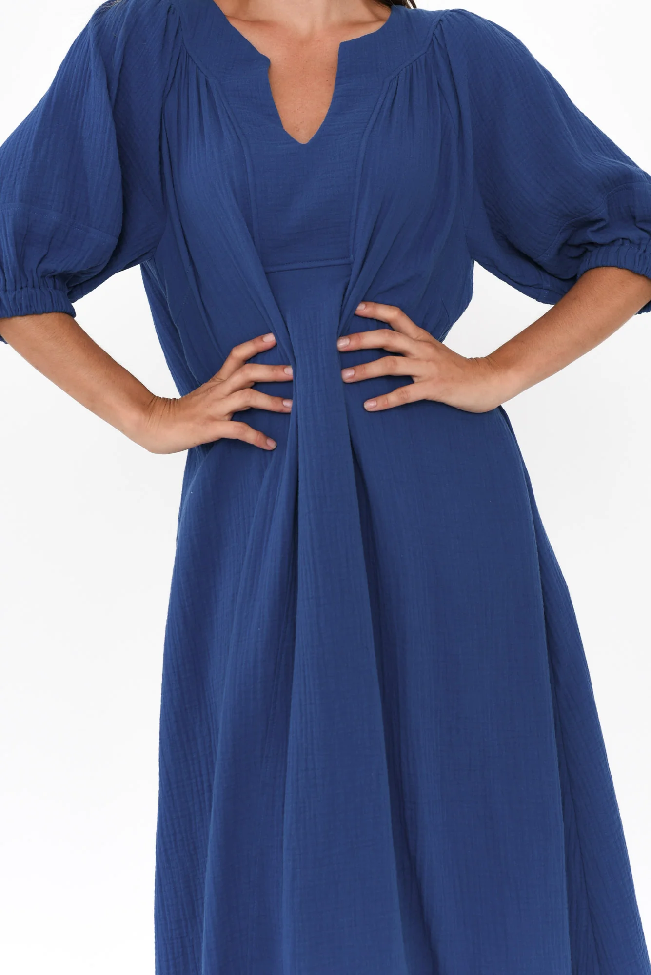 Neila Cobalt Cotton Cheesecloth Midi Dress